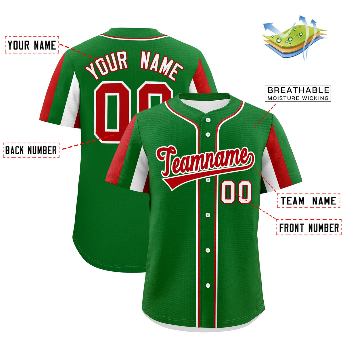 Custom Kelly Green White Red Graffiti Pattern Mexican style Stretch Fabric Baseball Jersey| KXKSHOP