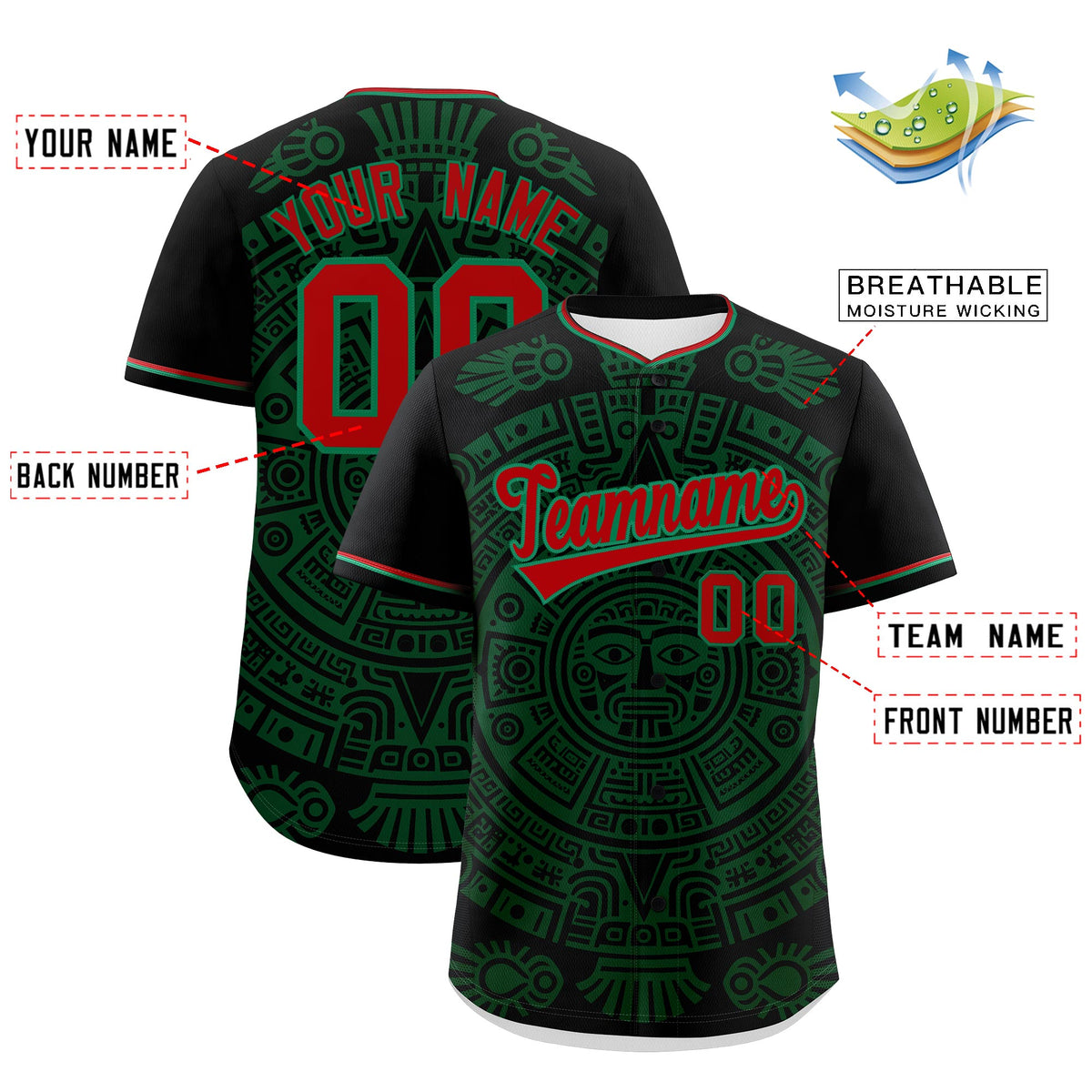 Custom Black Dark Green Kelly Green Graffiti Pattern Mexican style Stretch Fabric Baseball Jersey| KXKSHOP