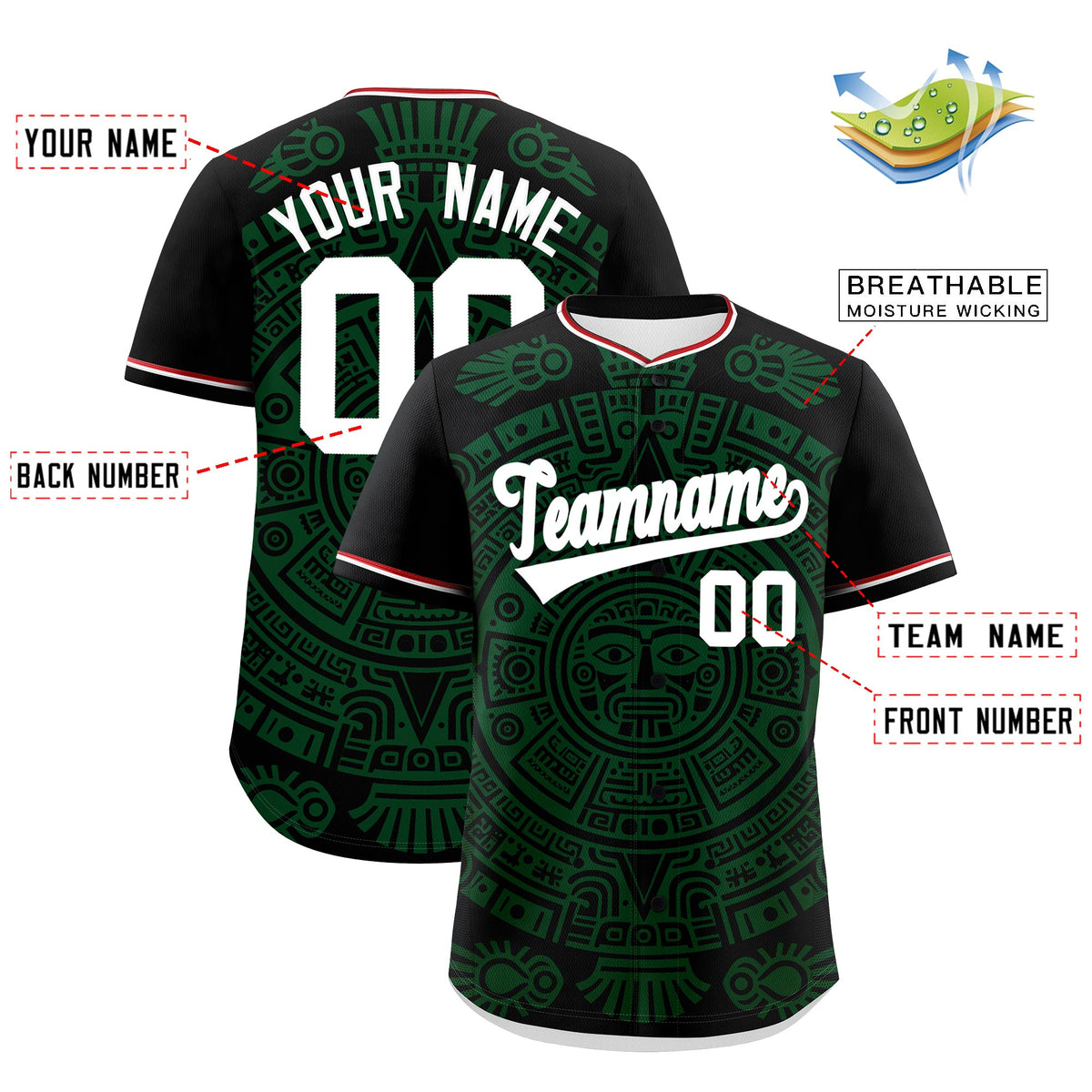 Custom Black Dark Green White Graffiti Pattern Mexican style Stretch Fabric Baseball Jersey| KXKSHOP