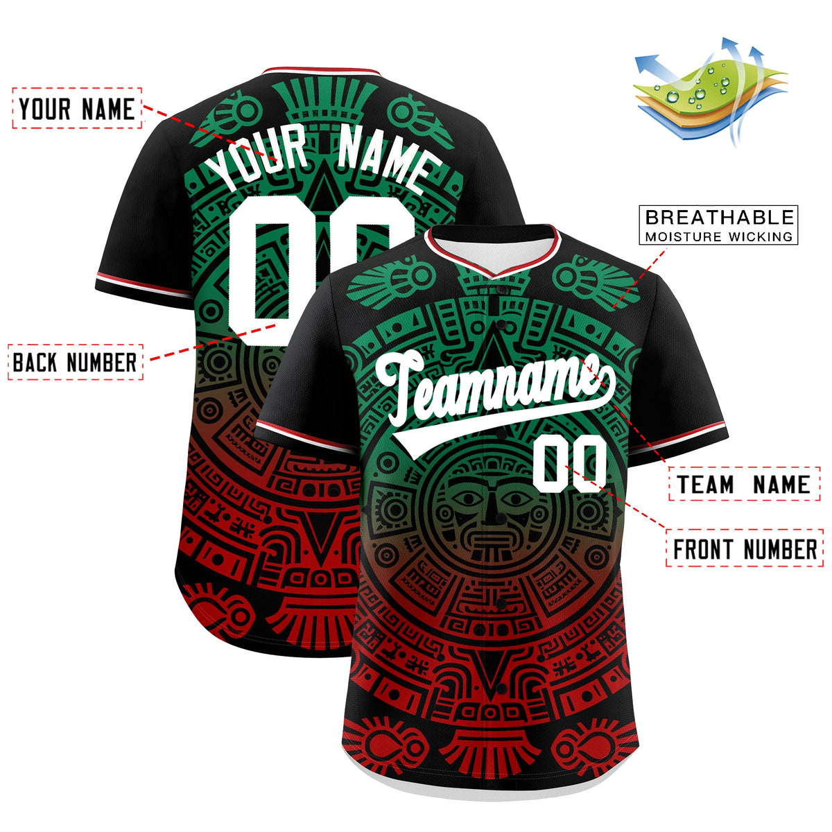Custom Black Kelly Green Red Graffiti Pattern Mexican style Stretch Fabric Baseball Jersey| KXKSHOP