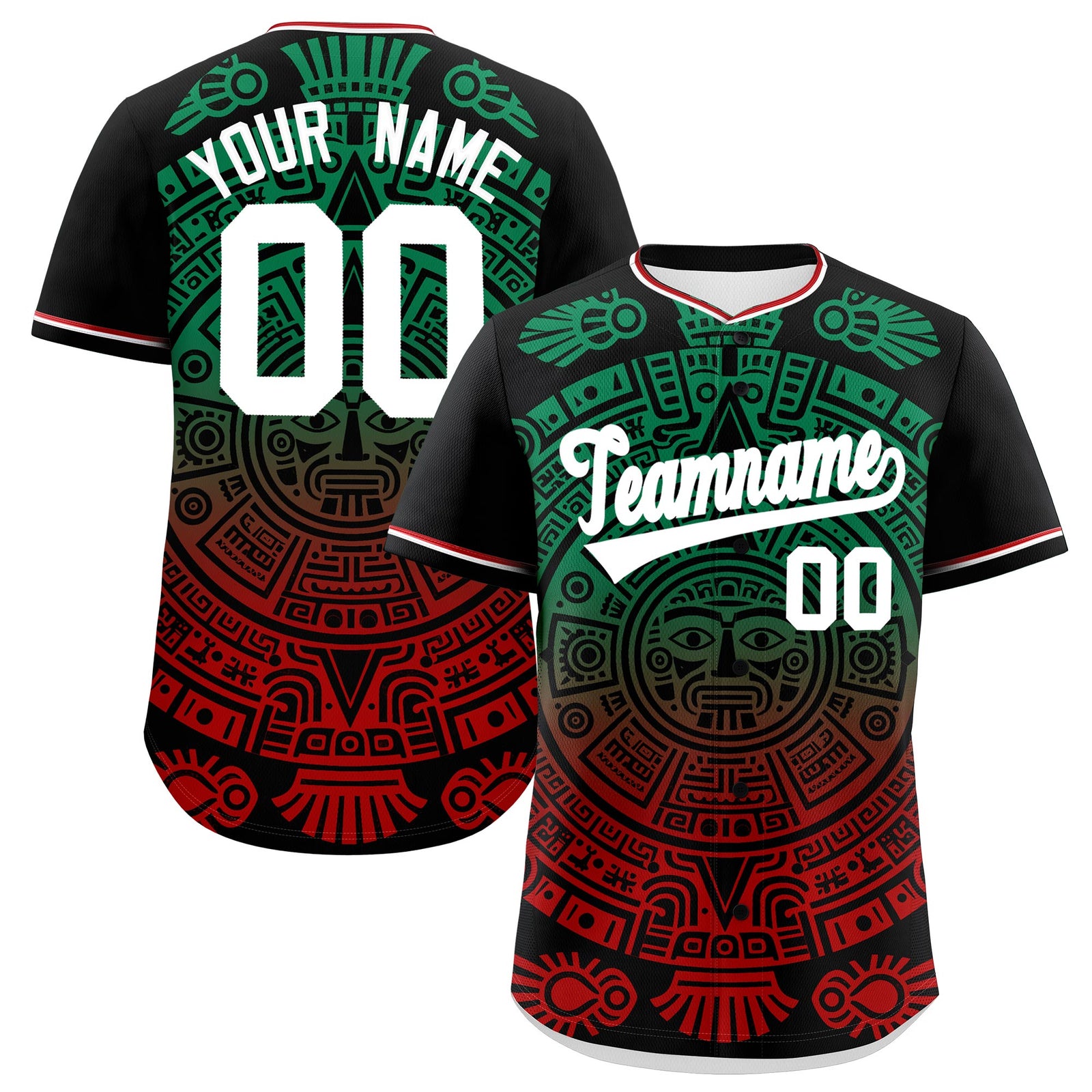 Custom Black Kelly Green Red Graffiti Pattern Mexican style Stretch Fabric Baseball Jersey| KXKSHOP