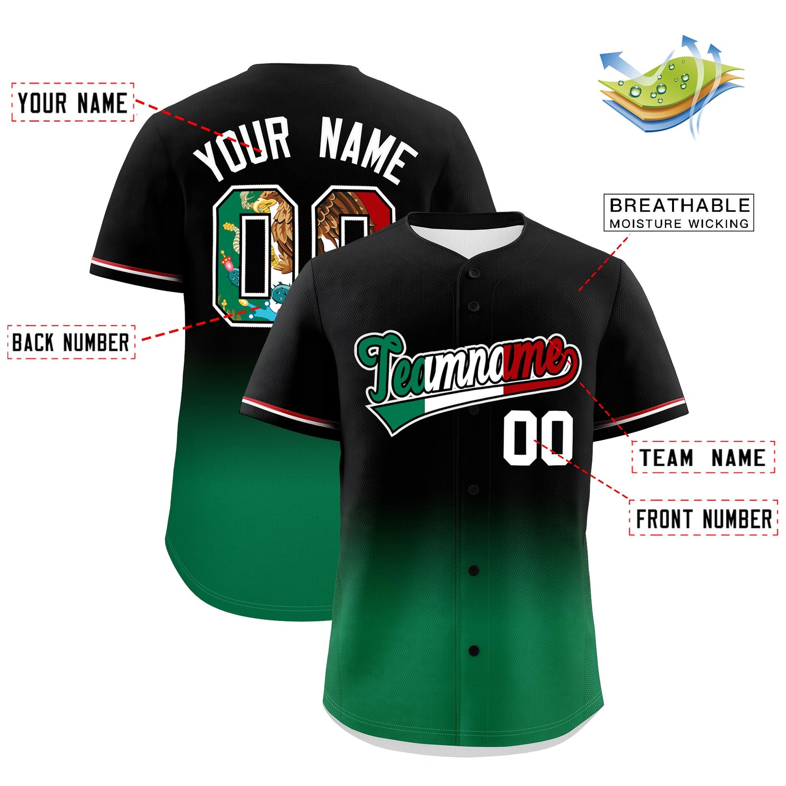 Custom Black Kelly Green White Graffiti Pattern Mexican style Stretch Fabric Baseball Jersey| KXKSHOP