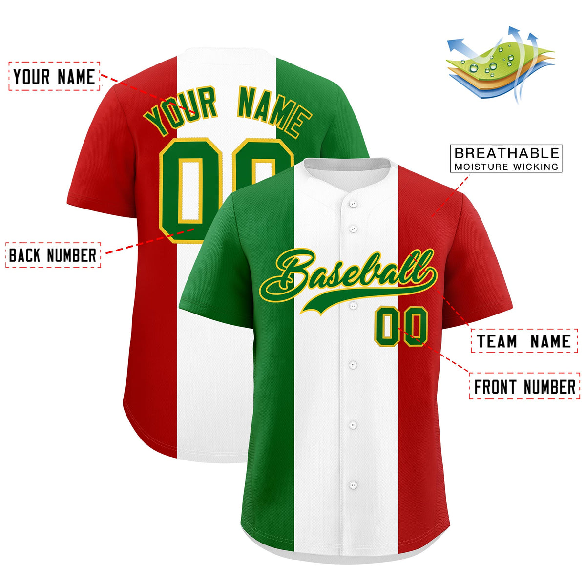 Custom Kelly Green White Red Graffiti Pattern Mexican style Stretch Fabric Baseball Jersey| KXKSHOP