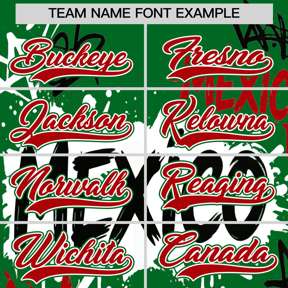 Custom Kelly Green Red White Graffiti Pattern Mexican style Stretch Fabric Baseball Jersey| KXKSHOP