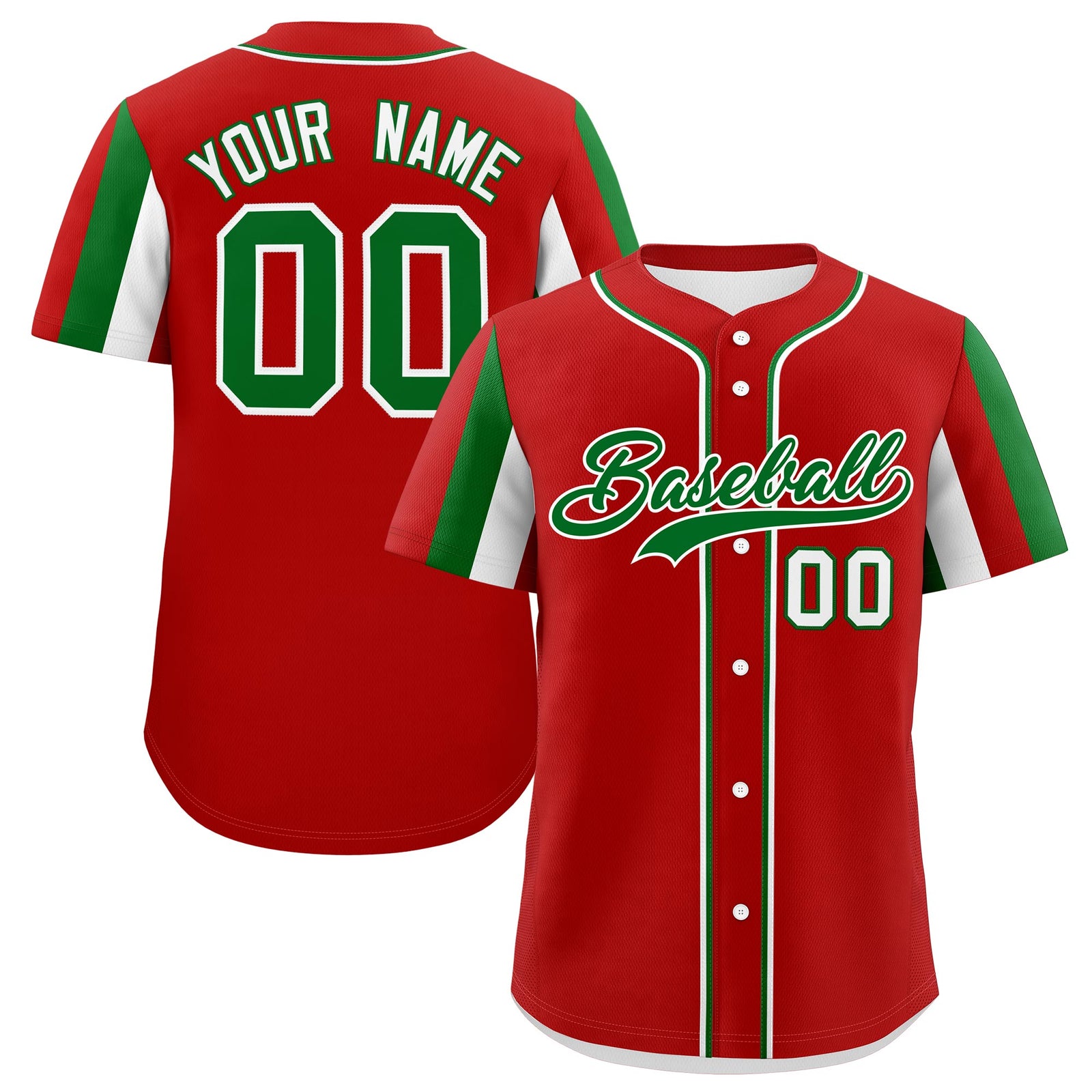 Custom Red Kelly Green White Graffiti Pattern Mexican style Stretch Fabric Baseball Jersey| KXKSHOP