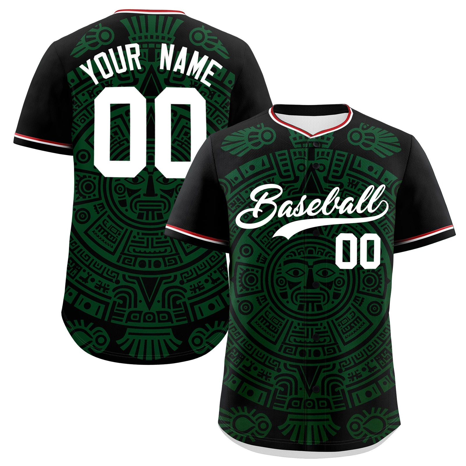 Custom Black Dark Green White Graffiti Pattern Mexican style Stretch Fabric Baseball Jersey| KXKSHOP