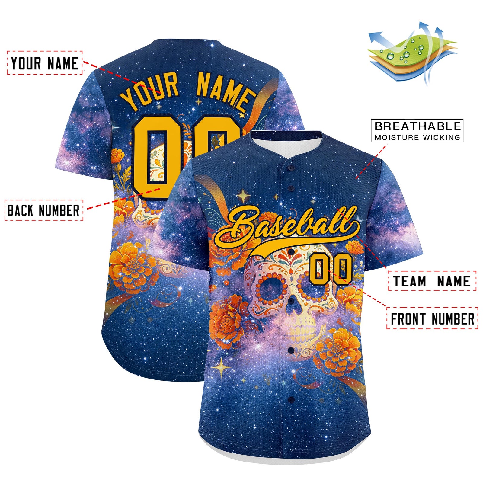 Custom Yellow Navy Graffiti Pattern Mexican style Stretch Fabric Baseball Jersey| KXKSHOP