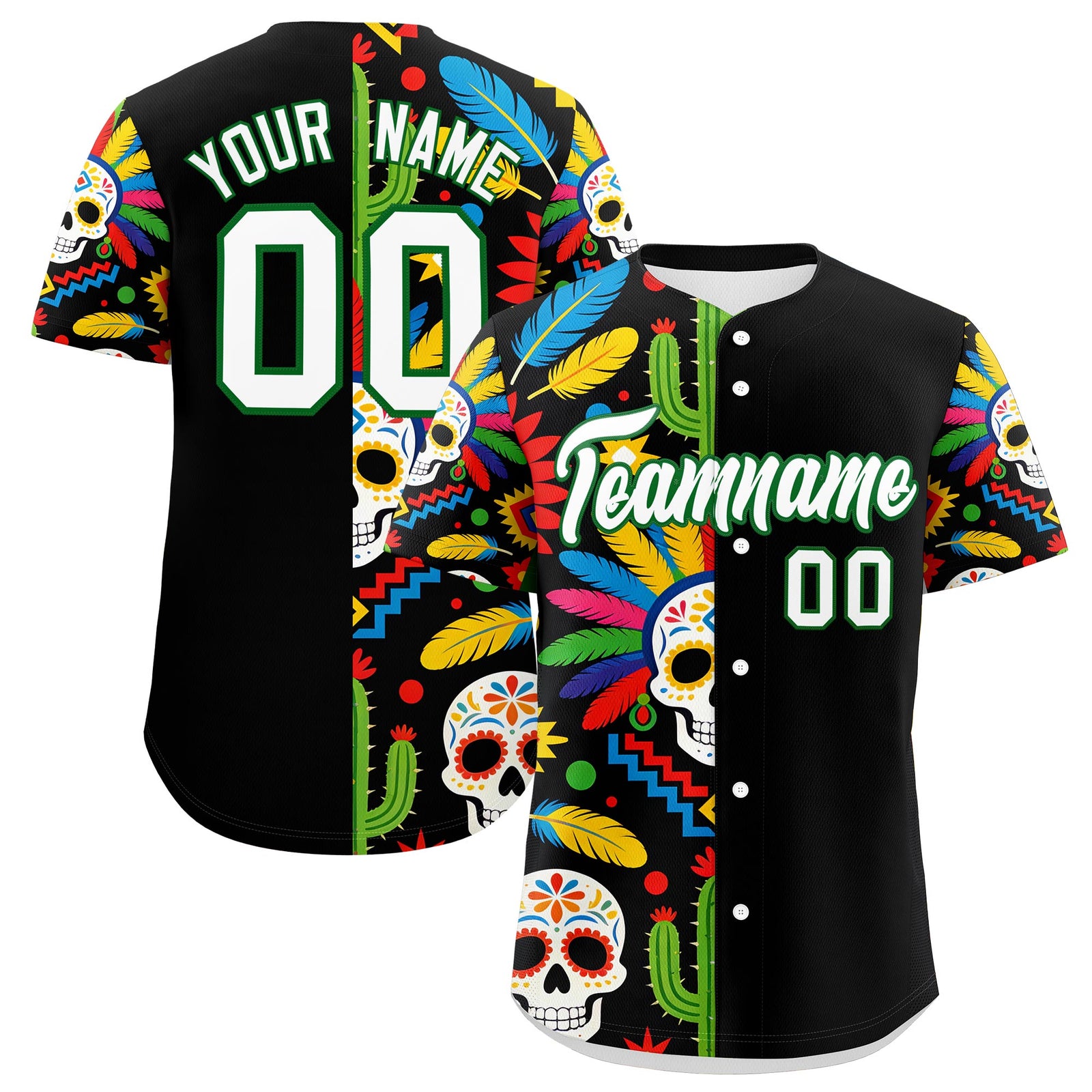 Custom Black White Kelly Green Graffiti Pattern Mexican style Stretch Fabric Baseball Jersey| KXKSHOP