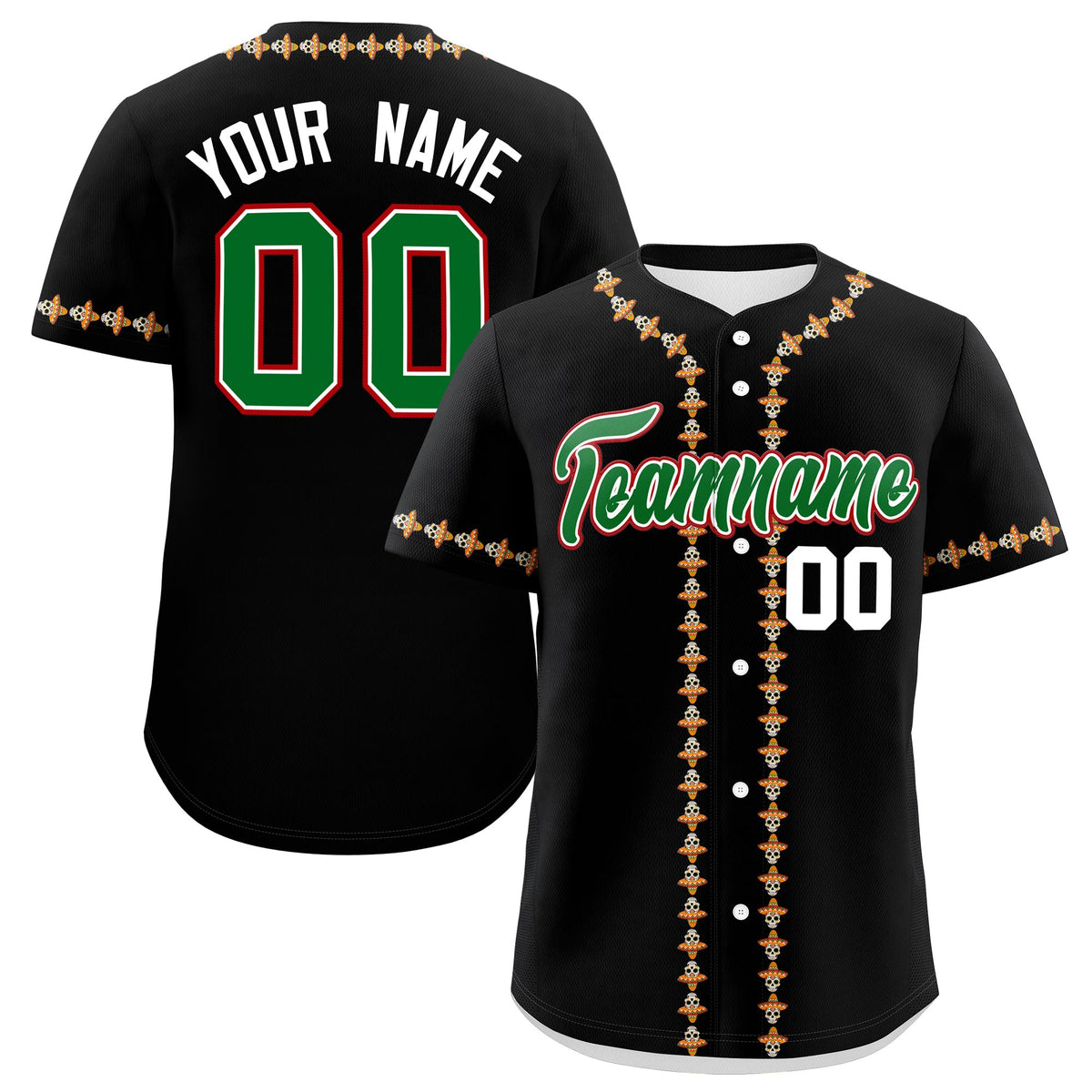 Custom Black Kelly Green White Graffiti Pattern Mexican style Stretch Fabric Baseball Jersey| KXKSHOP
