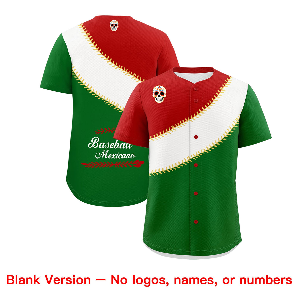 Custom Red White Kelly Green Graffiti Pattern Mexican style Stretch Fabric Baseball Jersey| KXKSHOP