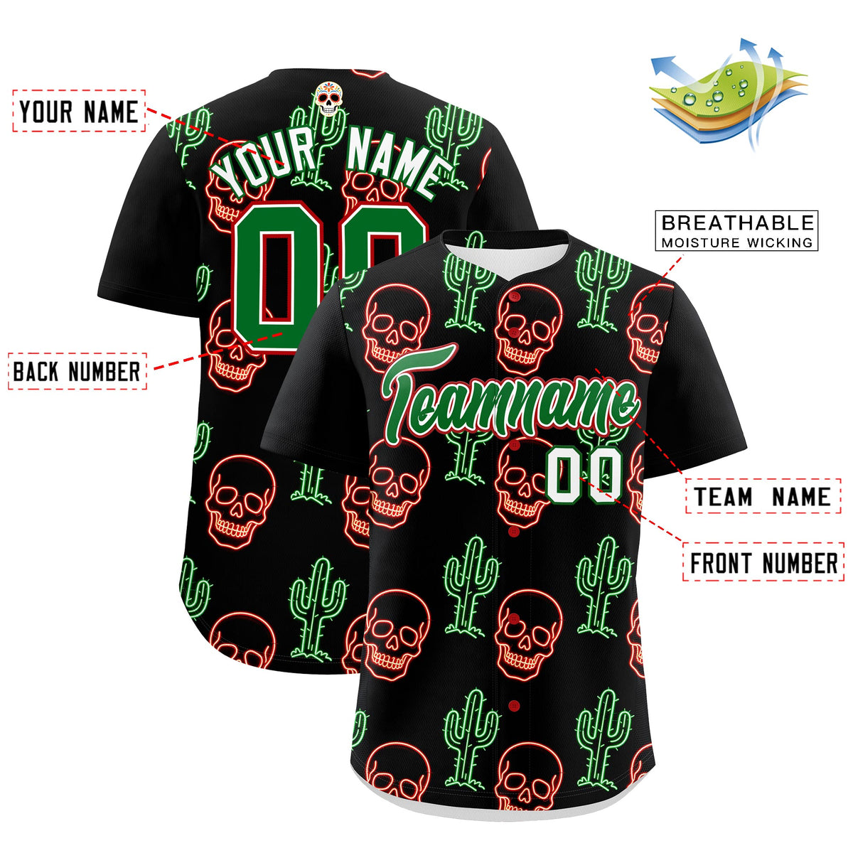 Custom Black Kelly Green White Graffiti Pattern Mexican style Stretch Fabric Baseball Jersey| KXKSHOP