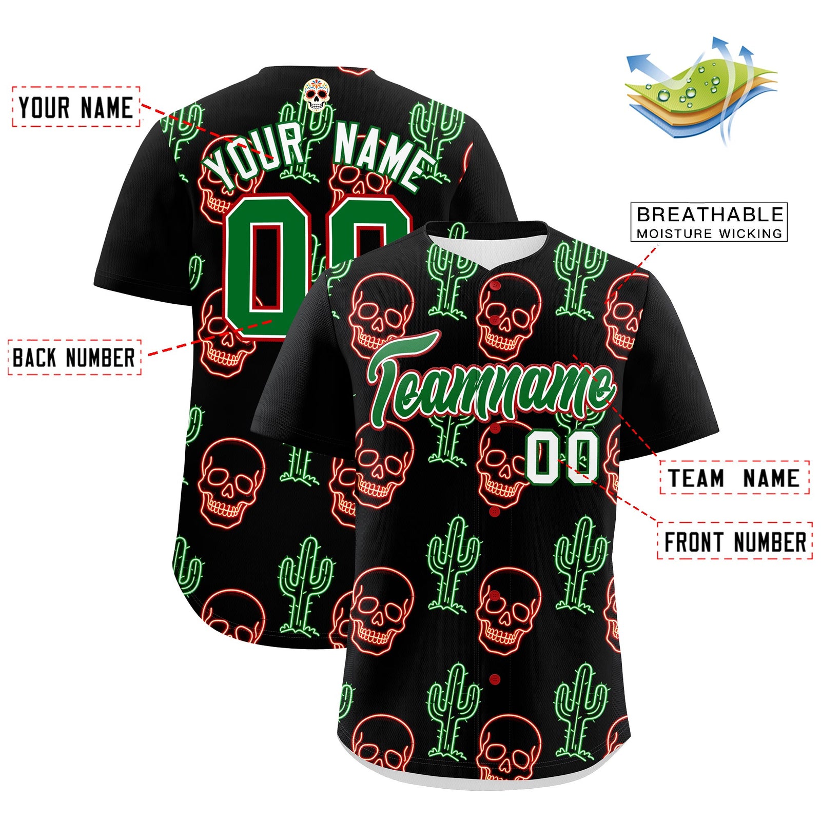 Custom Black Kelly Green White Graffiti Pattern Mexican style Stretch Fabric Baseball Jersey| KXKSHOP