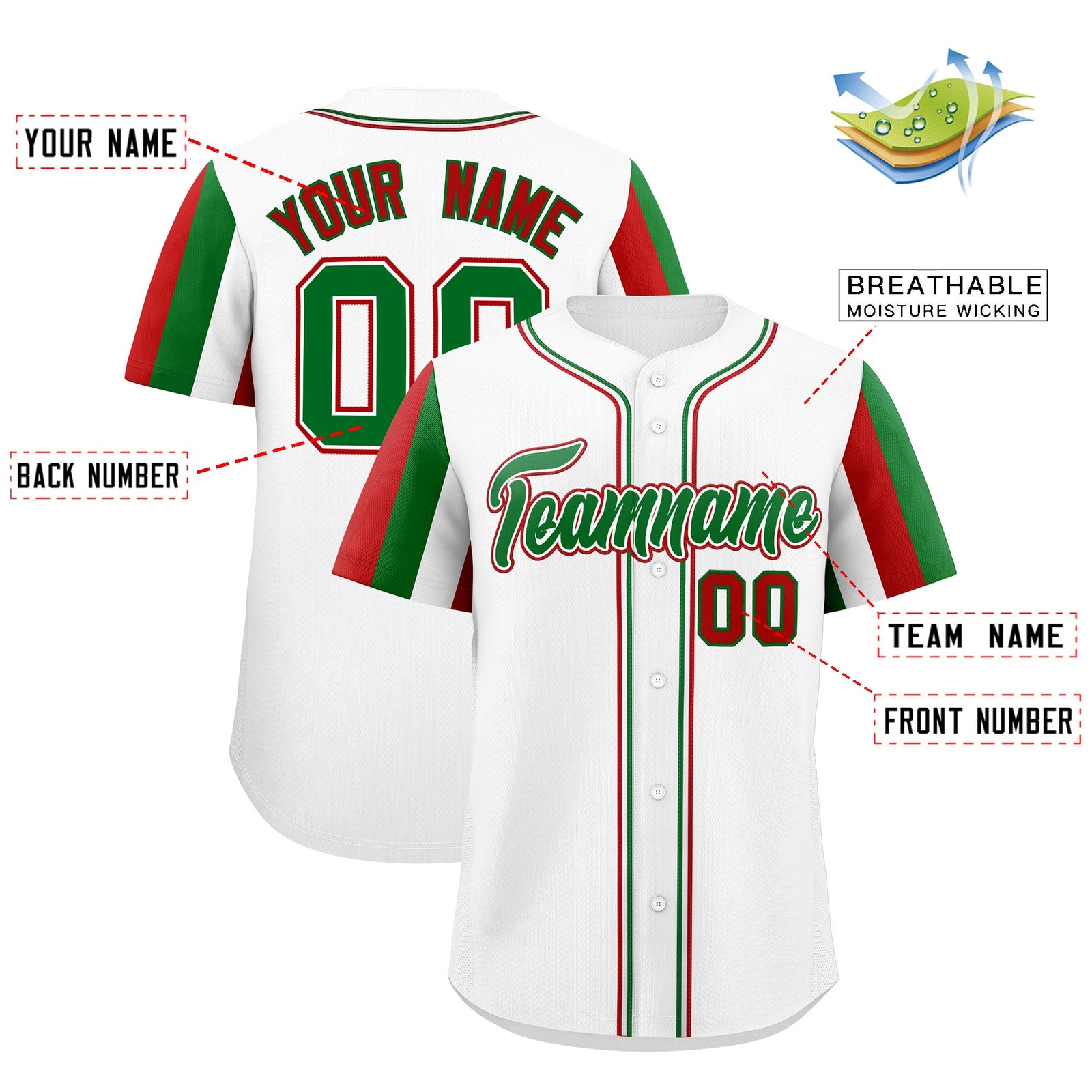Custom White Kelly Green Red Graffiti Pattern Mexican style Stretch Fabric Baseball Jersey| KXKSHOP