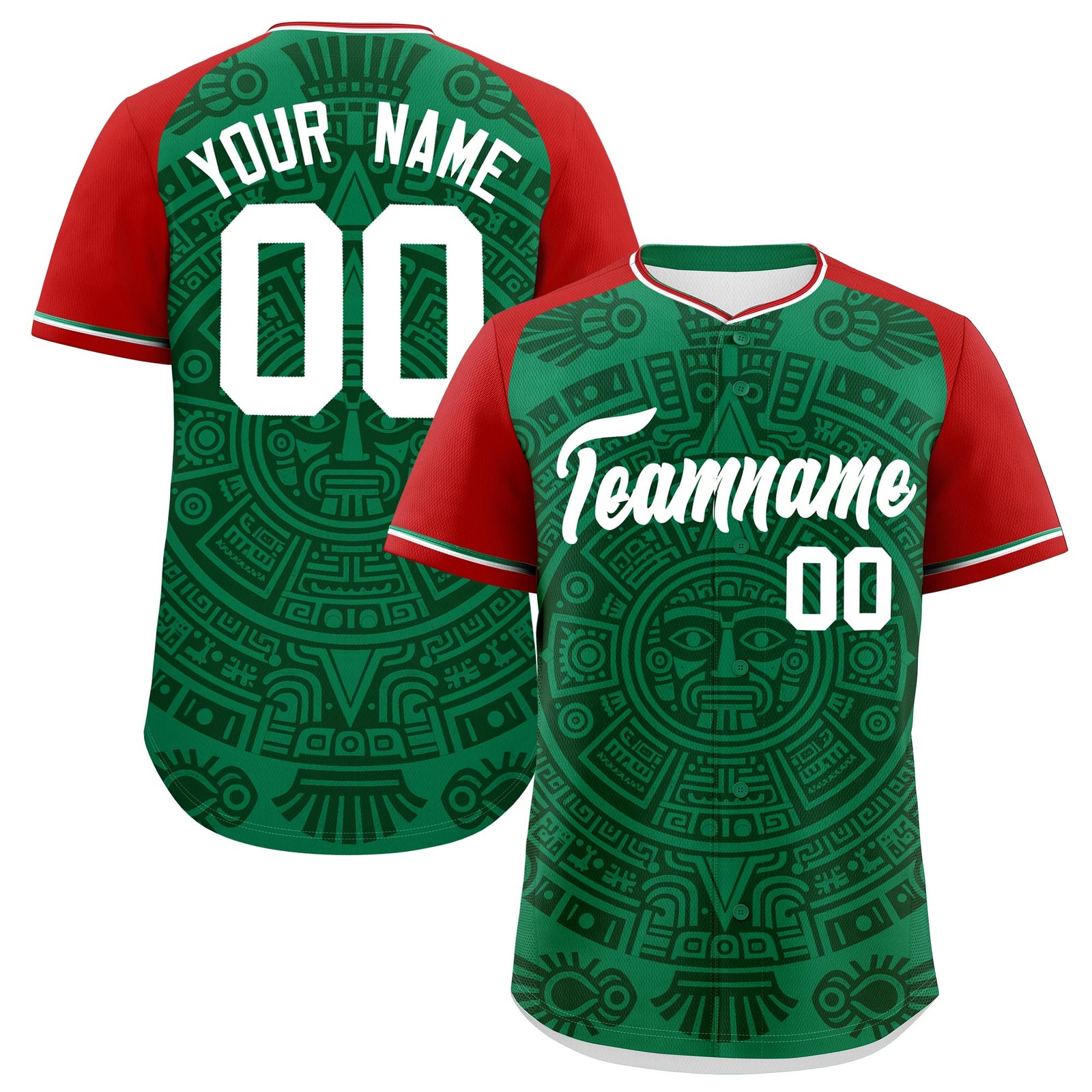 Custom Kelly Green Dark Green Red Graffiti Pattern Mexican style Stretch Fabric Baseball Jersey| KXKSHOP