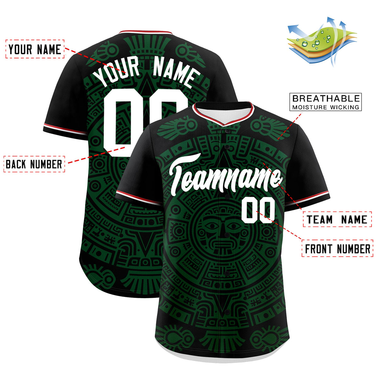 Custom Black Dark Green White Graffiti Pattern Mexican style Stretch Fabric Baseball Jersey| KXKSHOP