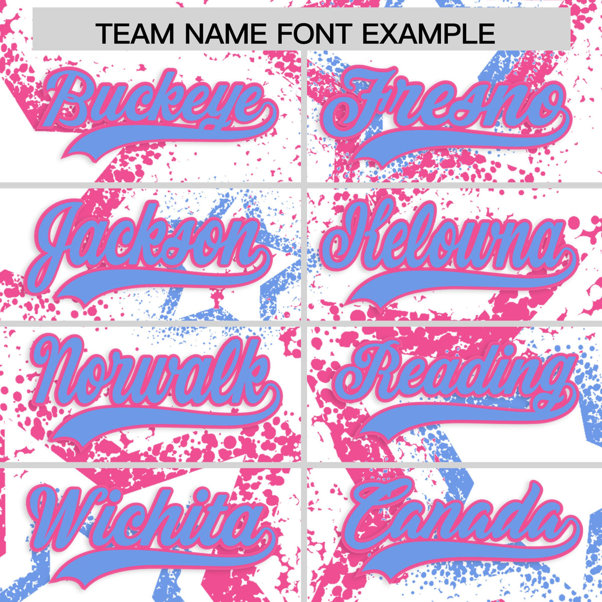 Custom White Pink Light Blue Star-Shaped Ink Texture Graffiti Pattern Baseball Jersey | Sublimation Printed & Stitched,Add Name and Numbern,Perfect for Parties,Perfect for Training | KXKSHOP