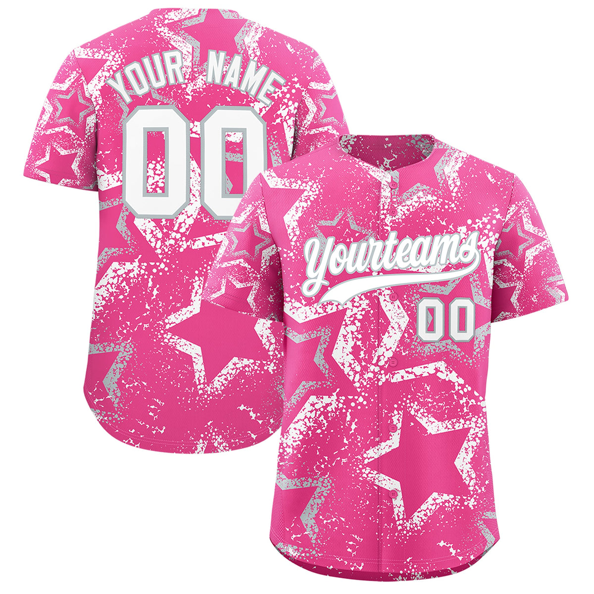 Custom Pink Silver White Star-Shaped Ink Texture Graffiti Pattern Baseball Jersey | Sublimation Printed &amp; Stitched,Add Name and Numbern,Perfect for Parties,Perfect for Training | KXKSHOP