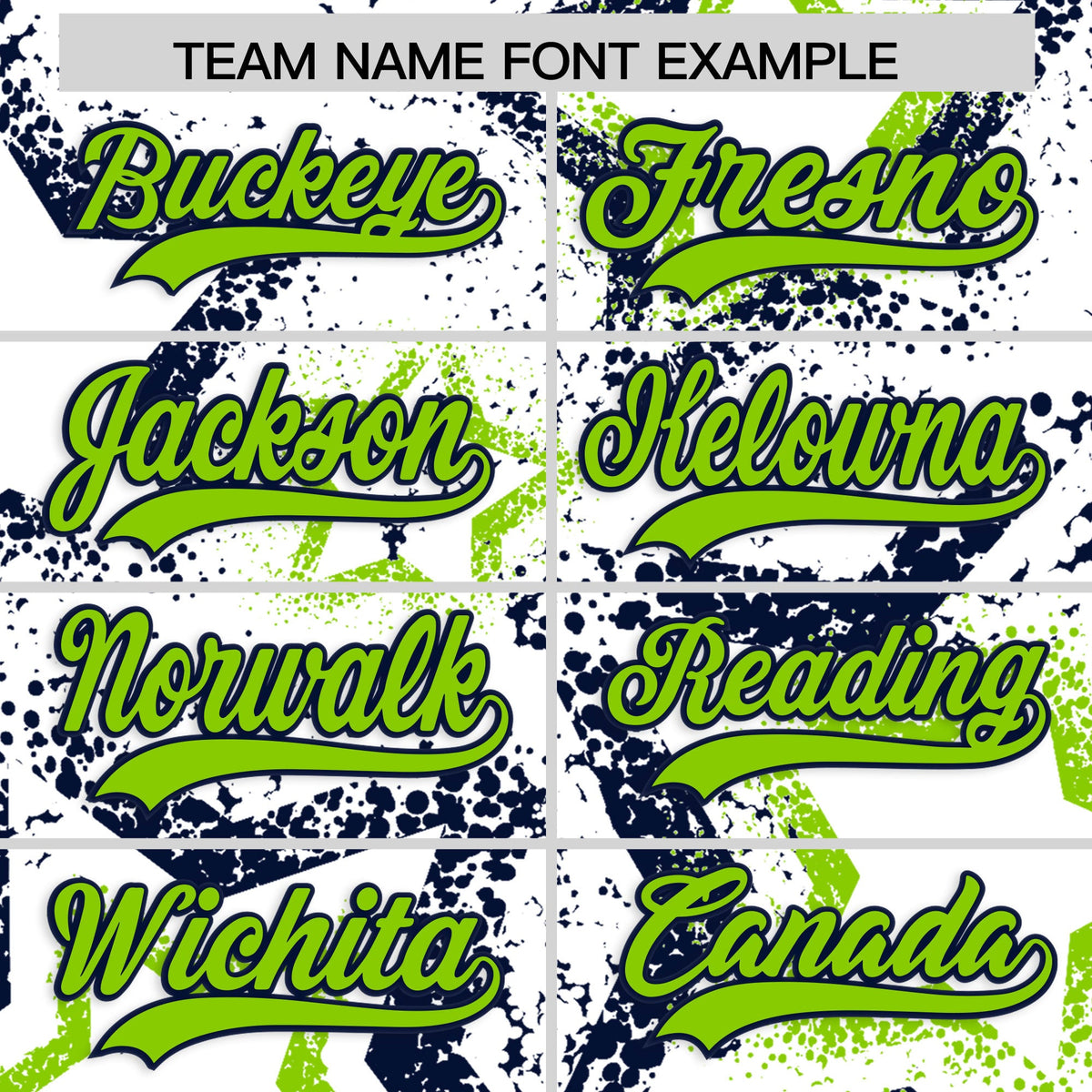 Custom White Neon Green Navy Star-Shaped Ink Texture Graffiti Pattern Baseball Jersey | Sublimation Printed & Stitched,Add Name and Numbern,Perfect for Parties,Perfect for Training | KXKSHOP