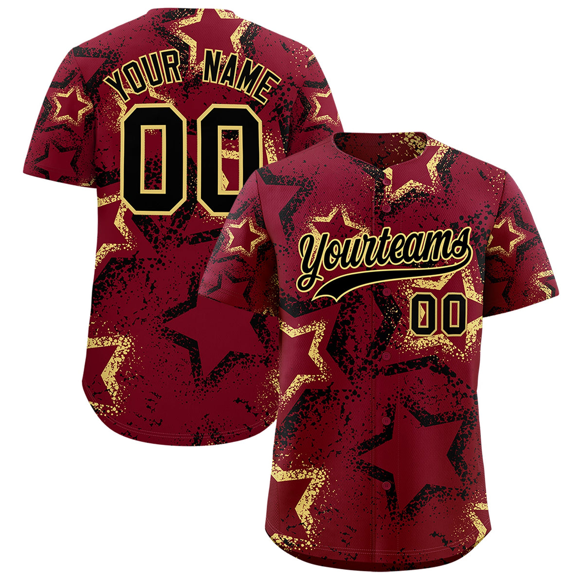 Custom Crimson Khaki Black Star-Shaped Ink Texture Graffiti Pattern Baseball Jersey | Sublimation Printed &amp; Stitched,Add Name and Numbern,Perfect for Parties,Perfect for Training | KXKSHOP