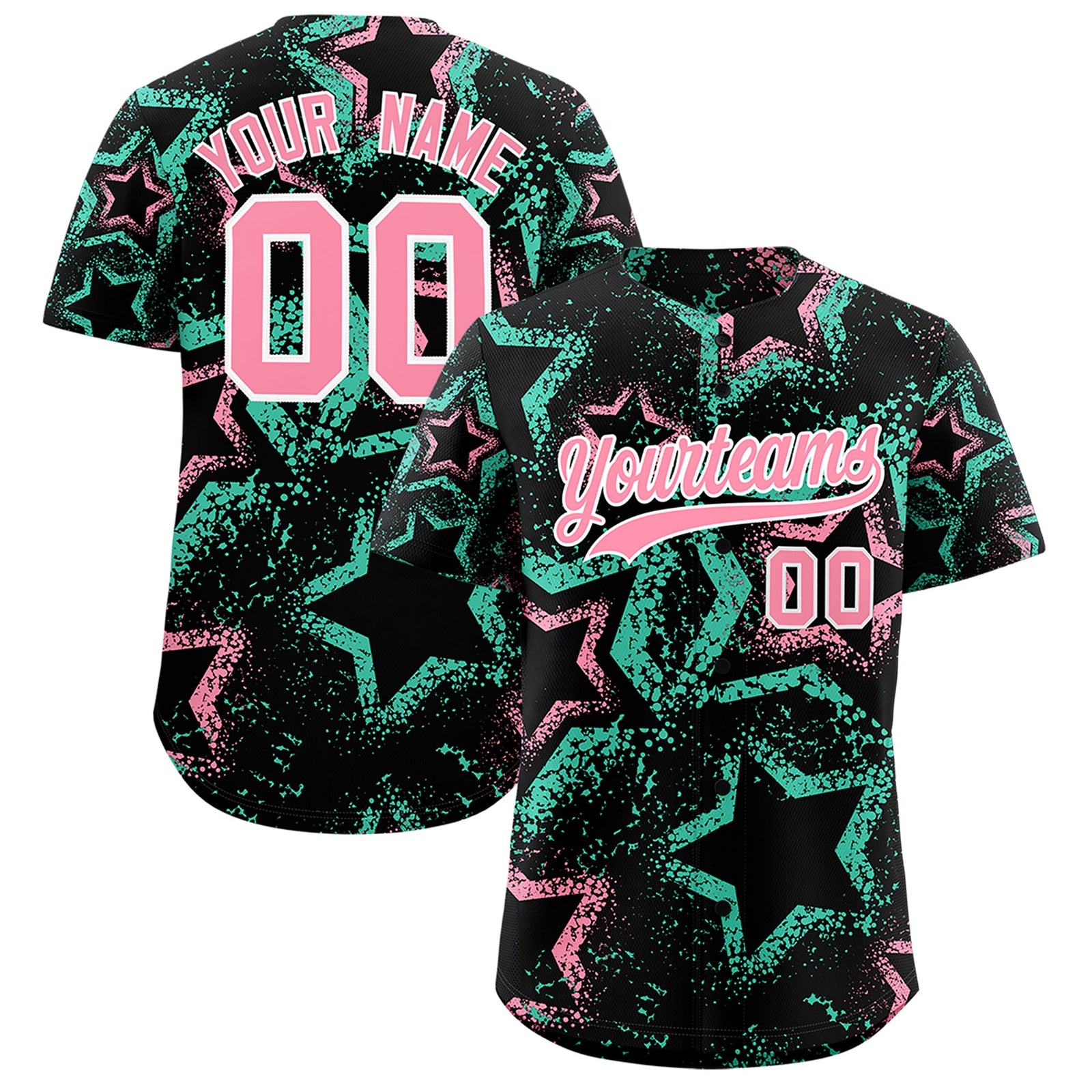 Custom Black Light Pink White Star-Shaped Ink Texture Graffiti Pattern Baseball Jersey | Sublimation Printed & Stitched,Add Name and Numbern,Perfect for Parties,Perfect for Training | KXKSHOP