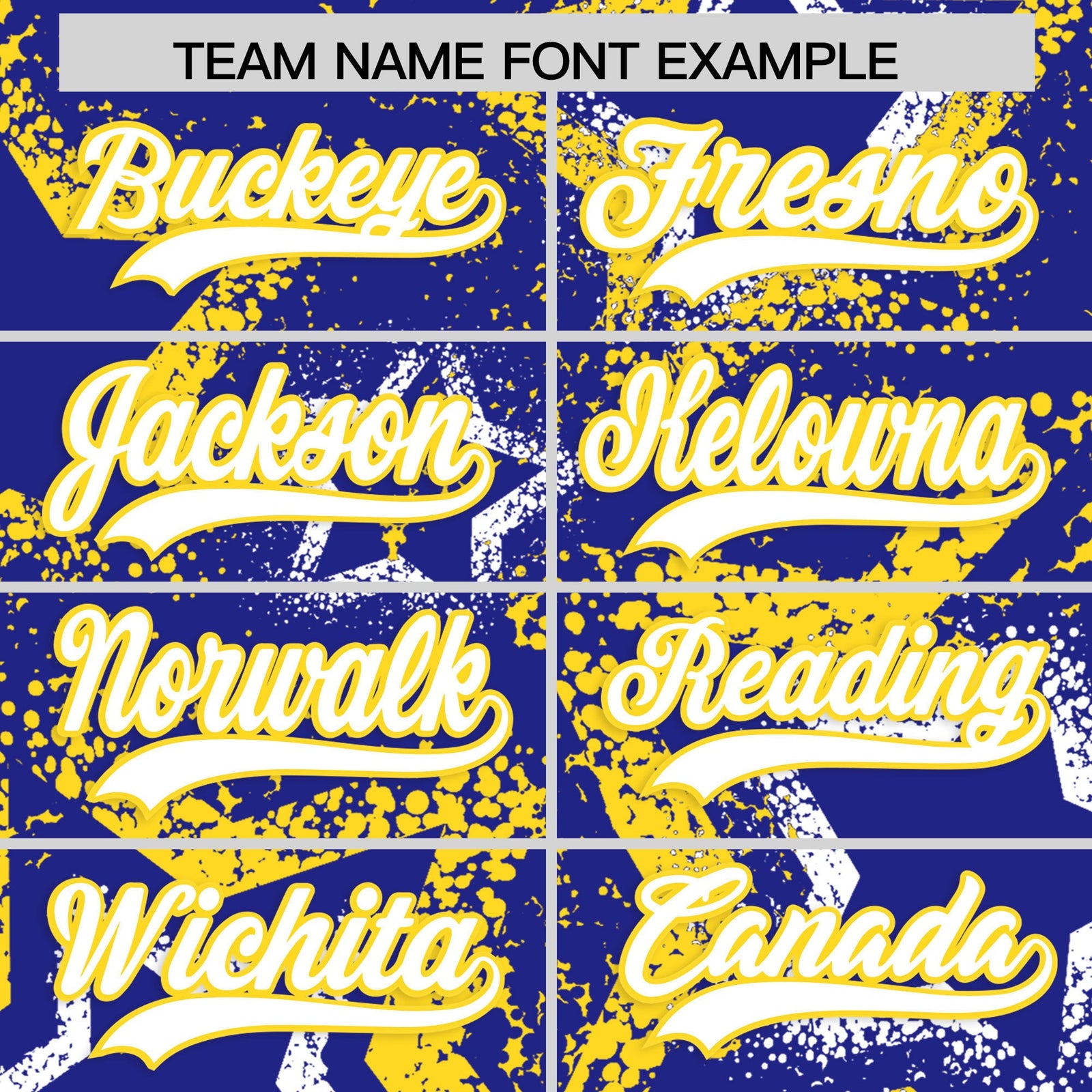 Custom Royal Blue White Gold Star-Shaped Ink Texture Graffiti Pattern Baseball Jersey | Sublimation Printed & Stitched,Add Name and Numbern,Perfect for Parties,Perfect for Training | KXKSHOP