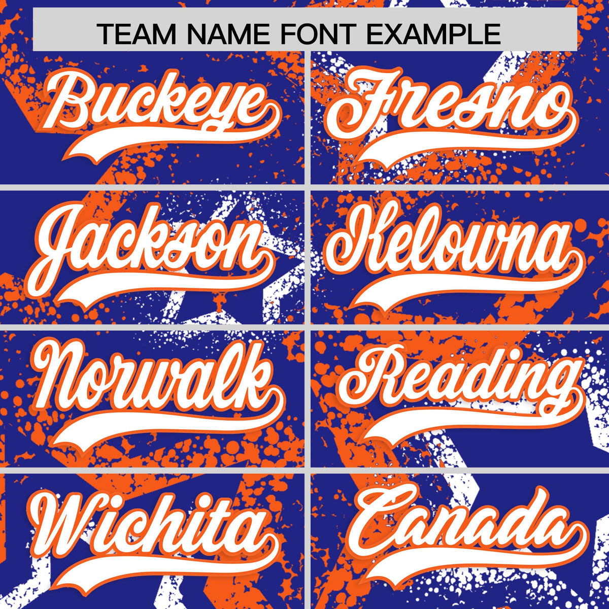 Custom Royal Blue White Orange Star-Shaped Ink Texture Graffiti Pattern Baseball Jersey | Sublimation Printed &amp; Stitched,Add Name and Numbern,Perfect for Parties,Perfect for Training | KXKSHOP