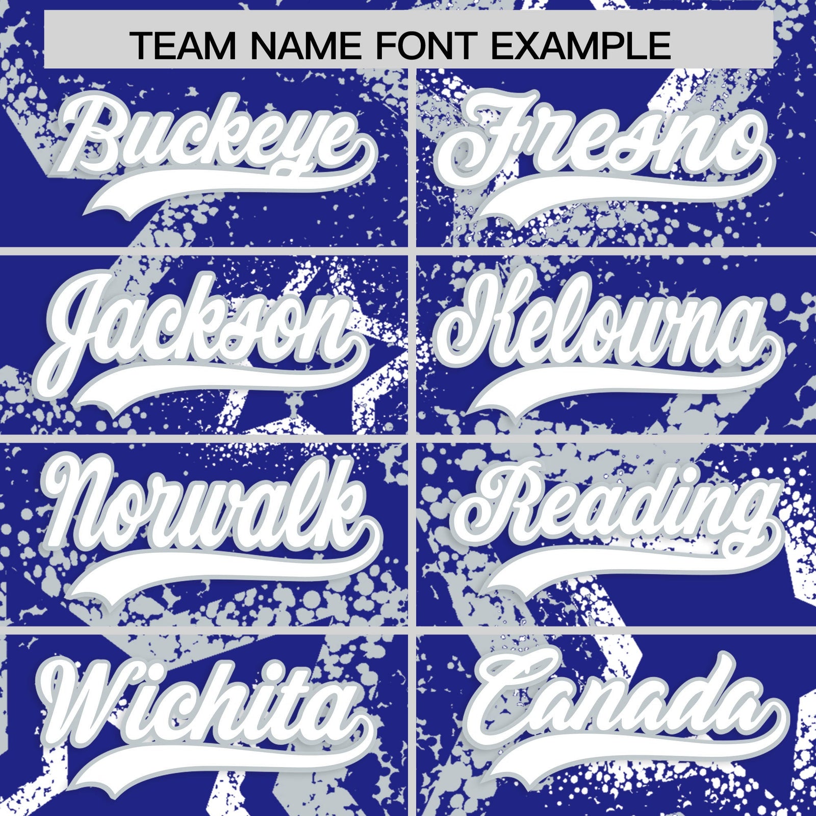 Custom Royal Blue White Silver Star-Shaped Ink Texture Graffiti Pattern Baseball Jersey | Sublimation Printed & Stitched,Add Name and Numbern,Perfect for Parties,Perfect for Training | KXKSHOP