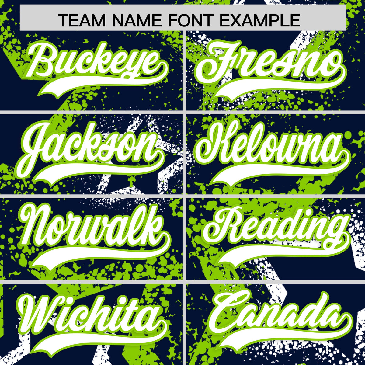 Custom Navy White Neon Green Star-Shaped Ink Texture Graffiti Pattern Baseball Jersey | Sublimation Printed & Stitched,Add Name and Numbern,Perfect for Parties,Perfect for Training | KXKSHOP
