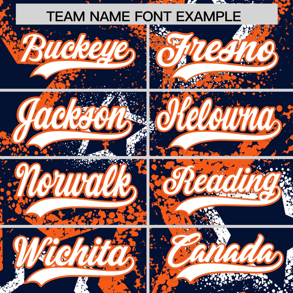 Custom Navy White Orange Star-Shaped Ink Texture Graffiti Pattern Baseball Jersey | Sublimation Printed & Stitched,Add Name and Numbern,Perfect for Parties,Perfect for Training | KXKSHOP