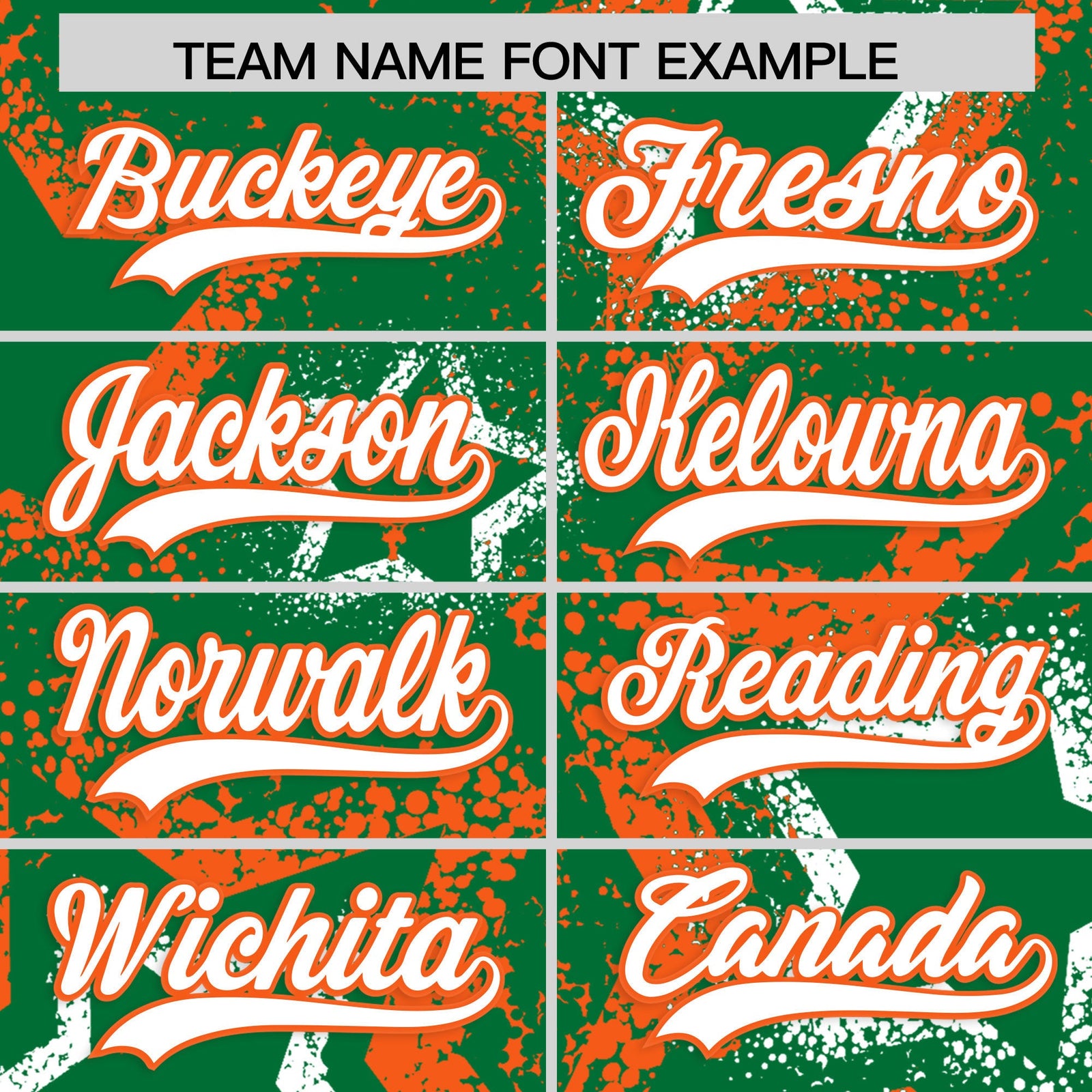 Custom Kelly Green White Orange Star-Shaped Ink Texture Graffiti Pattern Baseball Jersey | Sublimation Printed & Stitched,Add Name and Numbern,Perfect for Parties,Perfect for Training | KXKSHOP