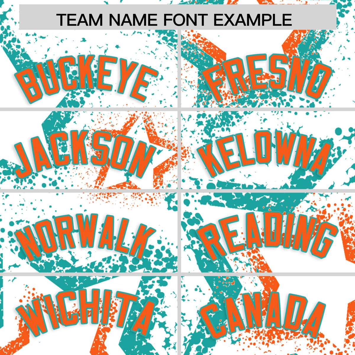 Custom White Aqua Orange Star-Shaped Ink Texture Graffiti Pattern Baseball Jersey | Sublimation Printed & Stitched,Add Name and Numbern,Perfect for Parties,Perfect for Training | KXKSHOP