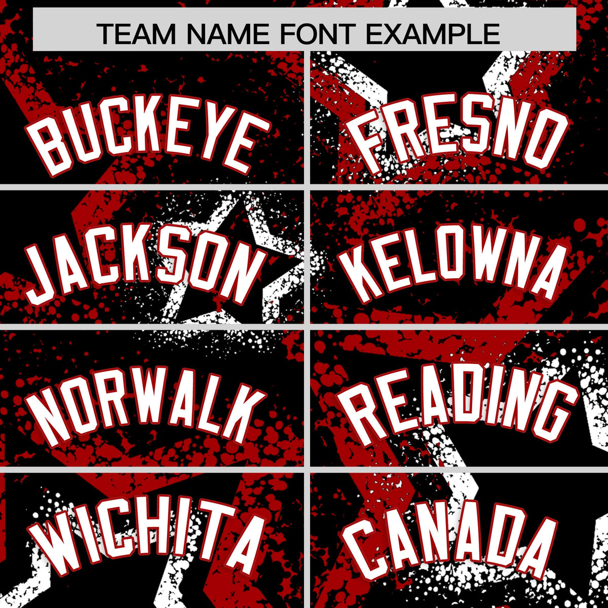 Custom Black White Red Star-Shaped Ink Texture Graffiti Pattern Baseball Jersey | Sublimation Printed & Stitched,Add Name and Numbern,Perfect for Parties,Perfect for Training | KXKSHOP