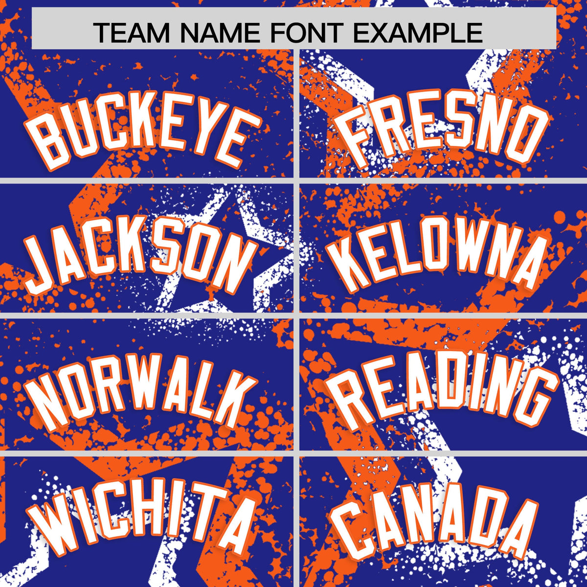 Custom Royal Blue White Orange Star-Shaped Ink Texture Graffiti Pattern Baseball Jersey | Sublimation Printed &amp; Stitched,Add Name and Numbern,Perfect for Parties,Perfect for Training | KXKSHOP