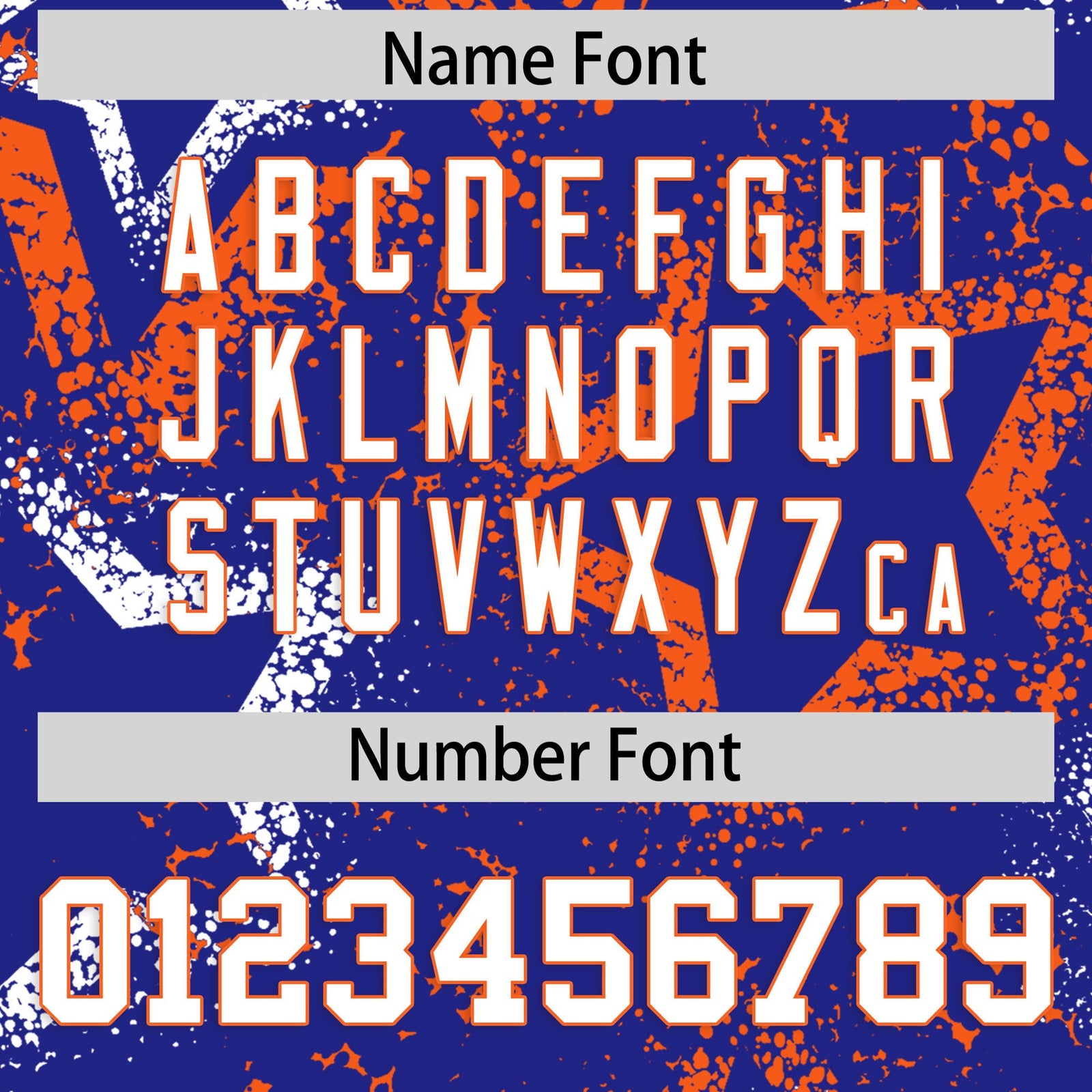 Custom Royal Blue White Orange Star-Shaped Ink Texture Graffiti Pattern Baseball Jersey | Sublimation Printed & Stitched,Add Name and Numbern,Perfect for Parties,Perfect for Training | KXKSHOP