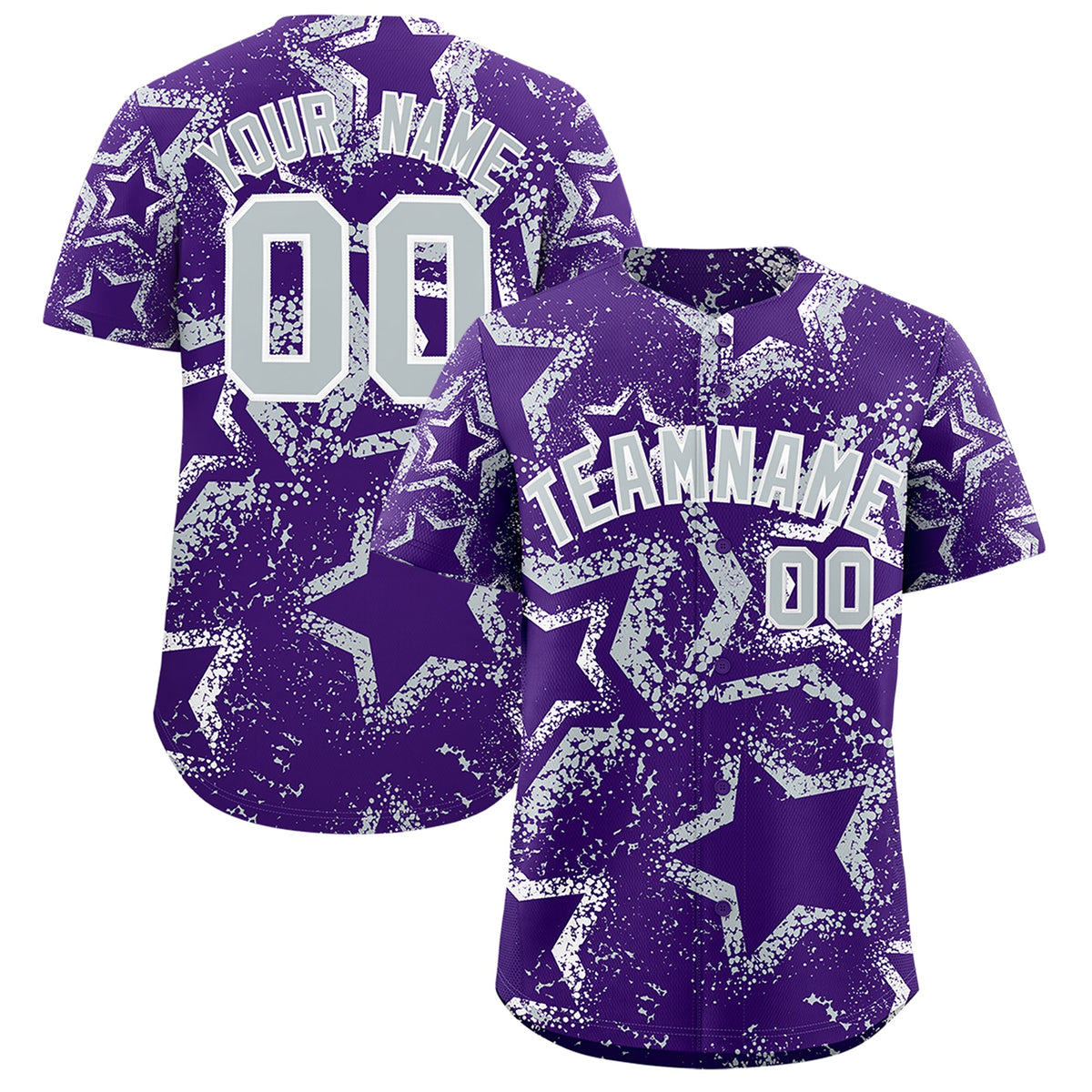 Custom Purple White Silver Star-Shaped Ink Texture Graffiti Pattern Baseball Jersey | Sublimation Printed &amp; Stitched,Add Name and Numbern,Perfect for Parties,Perfect for Training | KXKSHOP
