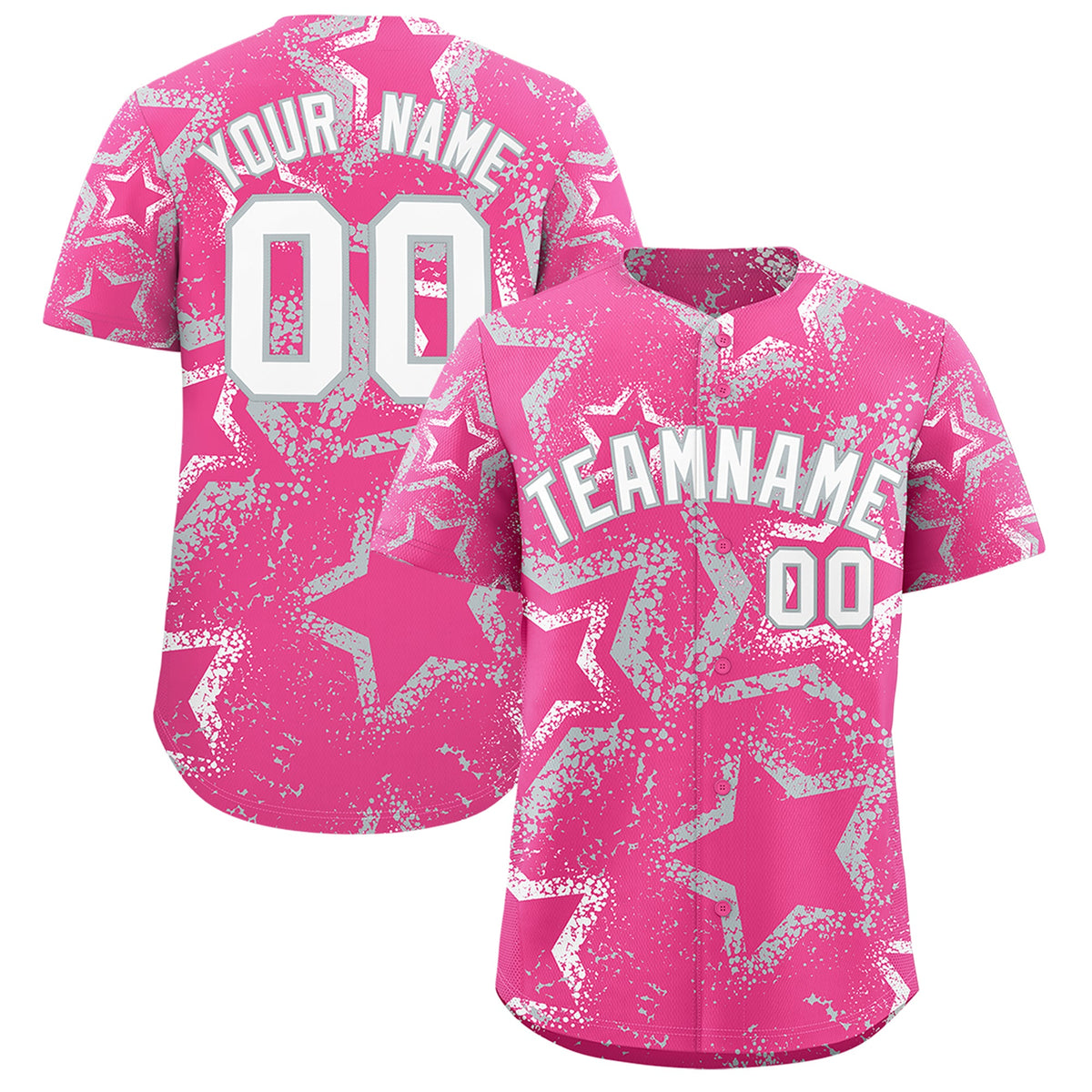 Custom Pink White Silver Star-Shaped Ink Texture Graffiti Pattern Baseball Jersey | Sublimation Printed &amp; Stitched,Add Name and Numbern,Perfect for Parties,Perfect for Training | KXKSHOP