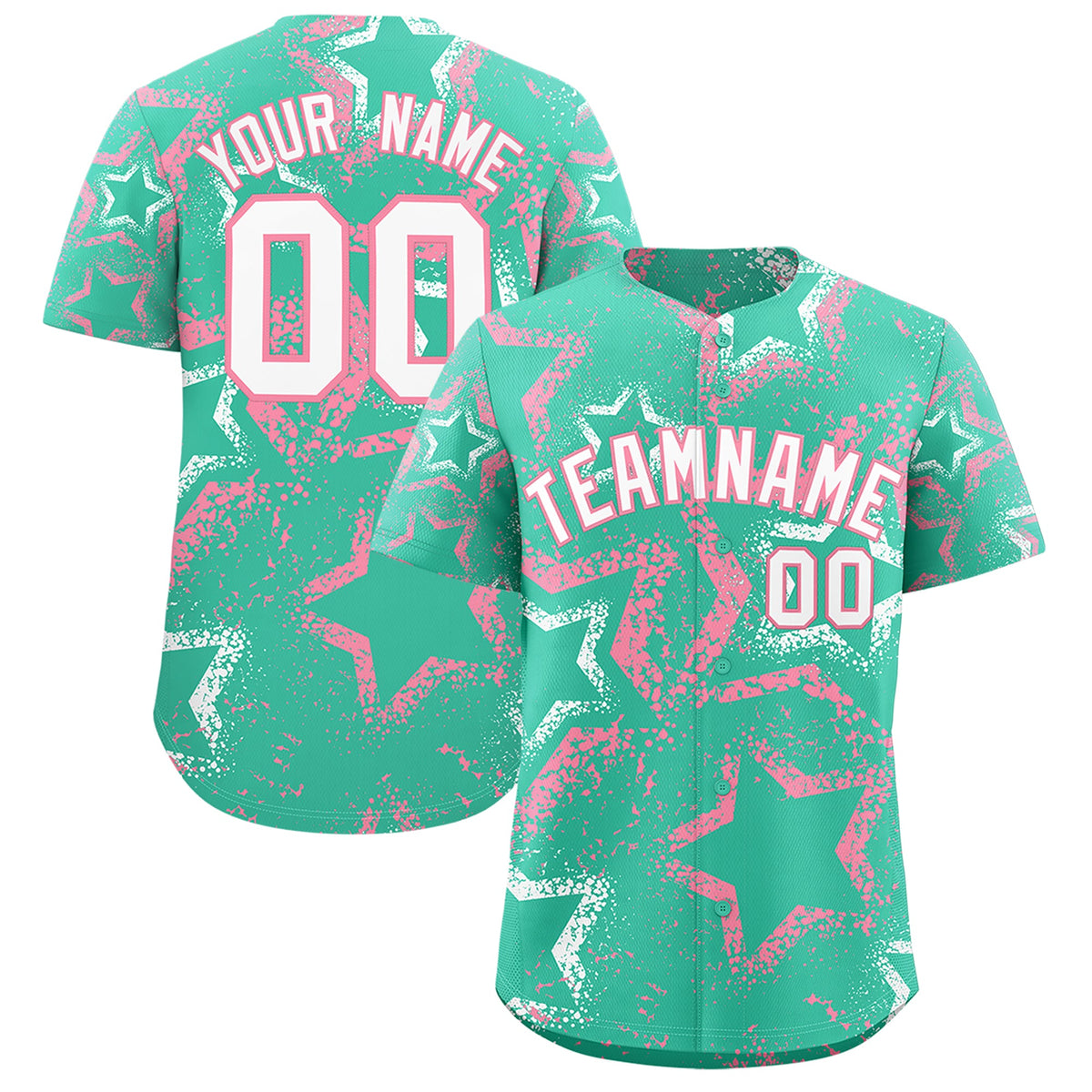 Custom Bright Green White Light Pink Star-Shaped Ink Texture Graffiti Pattern Baseball Jersey | Sublimation Printed &amp; Stitched,Add Name and Numbern,Perfect for Parties,Perfect for Training | KXKSHOP