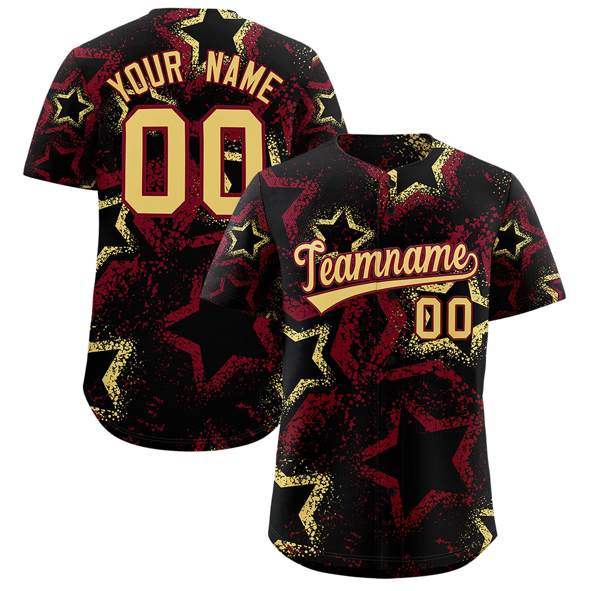 Custom Black Khaki Crimson Star-Shaped Ink Texture Graffiti Pattern Baseball Jersey | Sublimation Printed &amp; Stitched,Add Name and Numbern,Perfect for Parties,Perfect for Training | KXKSHOP
