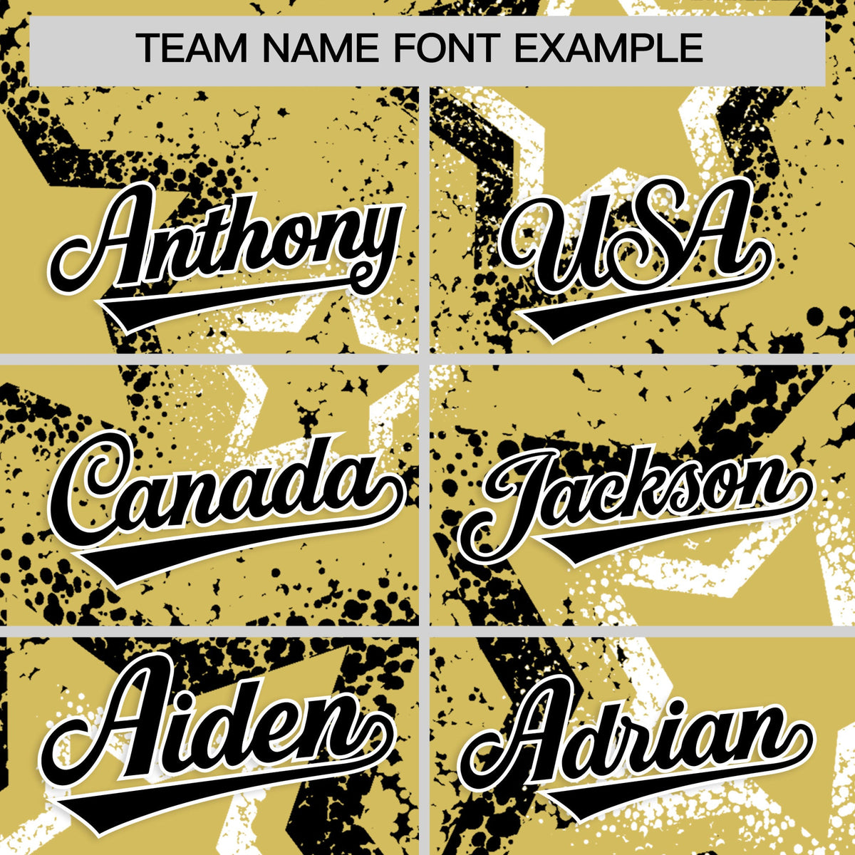 Custom Old Gold White Black Star-Shaped Ink Texture Graffiti Pattern Baseball Jersey | Sublimation Printed &amp; Stitched,Add Name and Numbern,Perfect for Parties,Perfect for Training | KXKSHOP