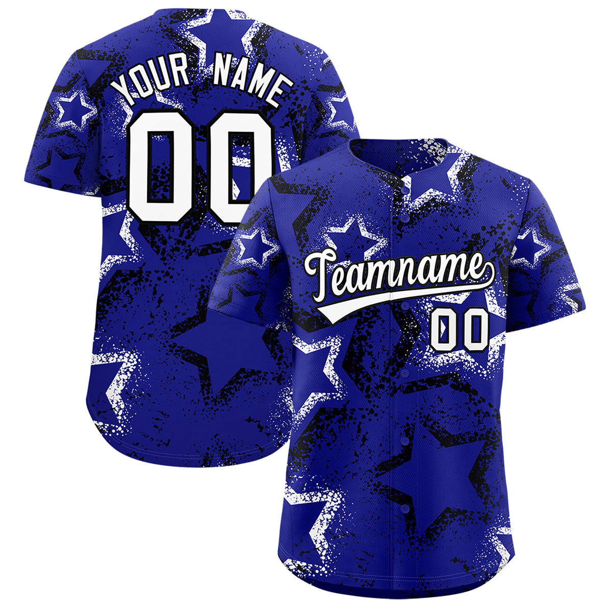 Custom Royal Blue Black White Star-Shaped Ink Texture Graffiti Pattern Baseball Jersey | Sublimation Printed &amp; Stitched,Add Name and Numbern,Perfect for Parties,Perfect for Training | KXKSHOP