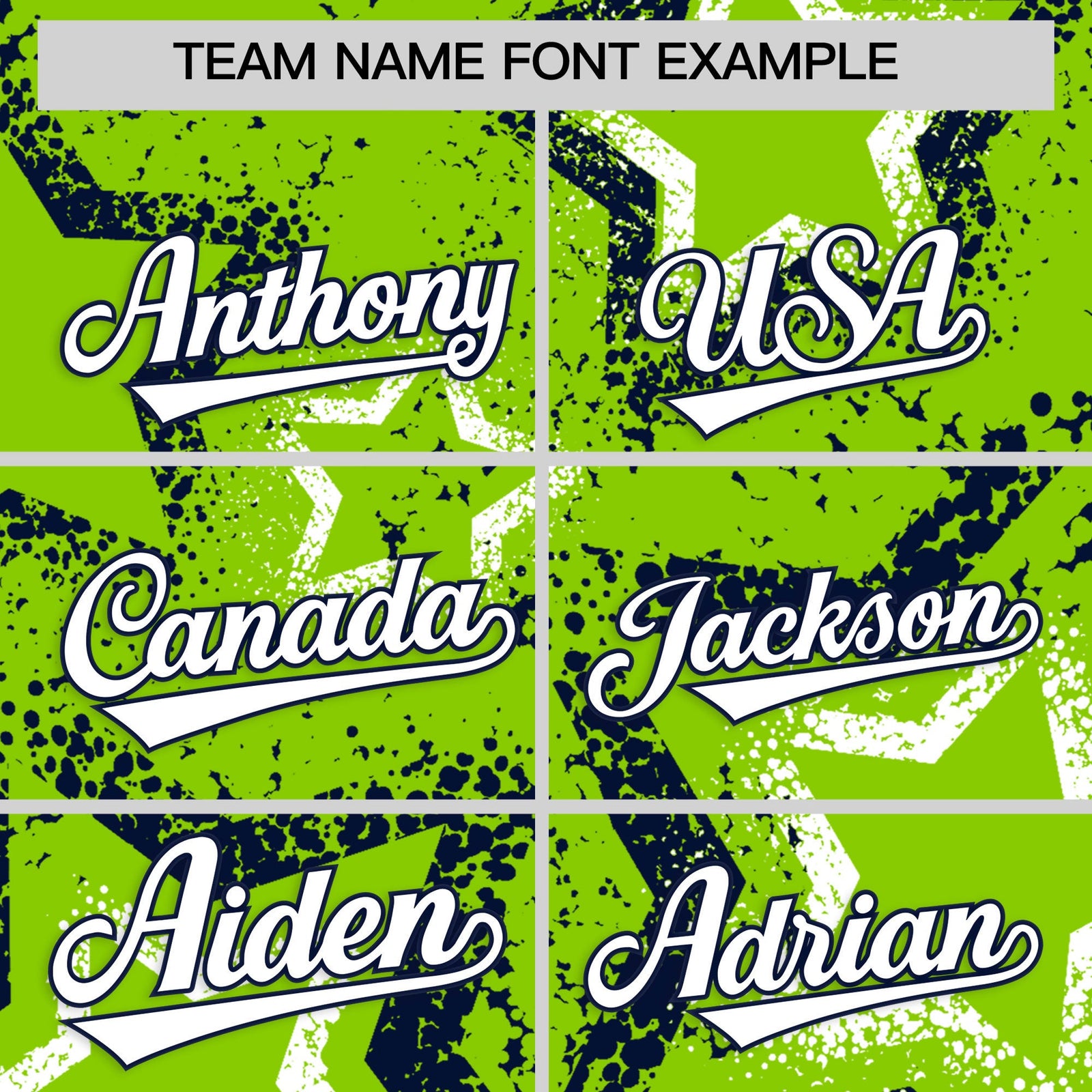 Custom Neon Green White Navy Star-Shaped Ink Texture Graffiti Pattern Baseball Jersey | Sublimation Printed & Stitched,Add Name and Numbern,Perfect for Parties,Perfect for Training | KXKSHOP