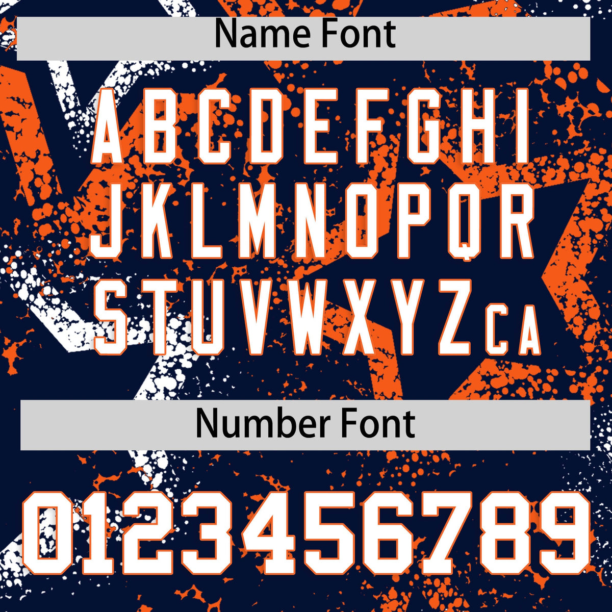 Custom Navy White Orange Star-Shaped Ink Texture Graffiti Pattern Baseball Jersey | Sublimation Printed & Stitched,Add Name and Numbern,Perfect for Parties,Perfect for Training | KXKSHOP
