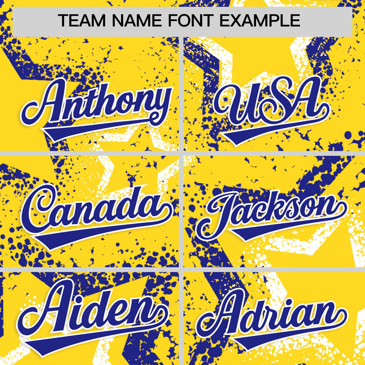 Custom Gold White Royal Blue Star-Shaped Ink Texture Graffiti Pattern Baseball Jersey | Sublimation Printed &amp; Stitched,Add Name and Numbern,Perfect for Parties,Perfect for Training | KXKSHOP