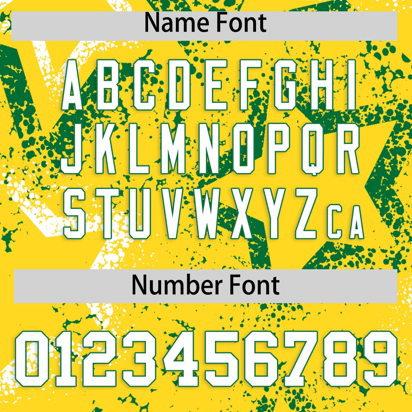 Custom Gold White Kelly Green Star-Shaped Ink Texture Graffiti Pattern Baseball Jersey | Sublimation Printed & Stitched,Add Name and Numbern,Perfect for Parties,Perfect for Training | KXKSHOP