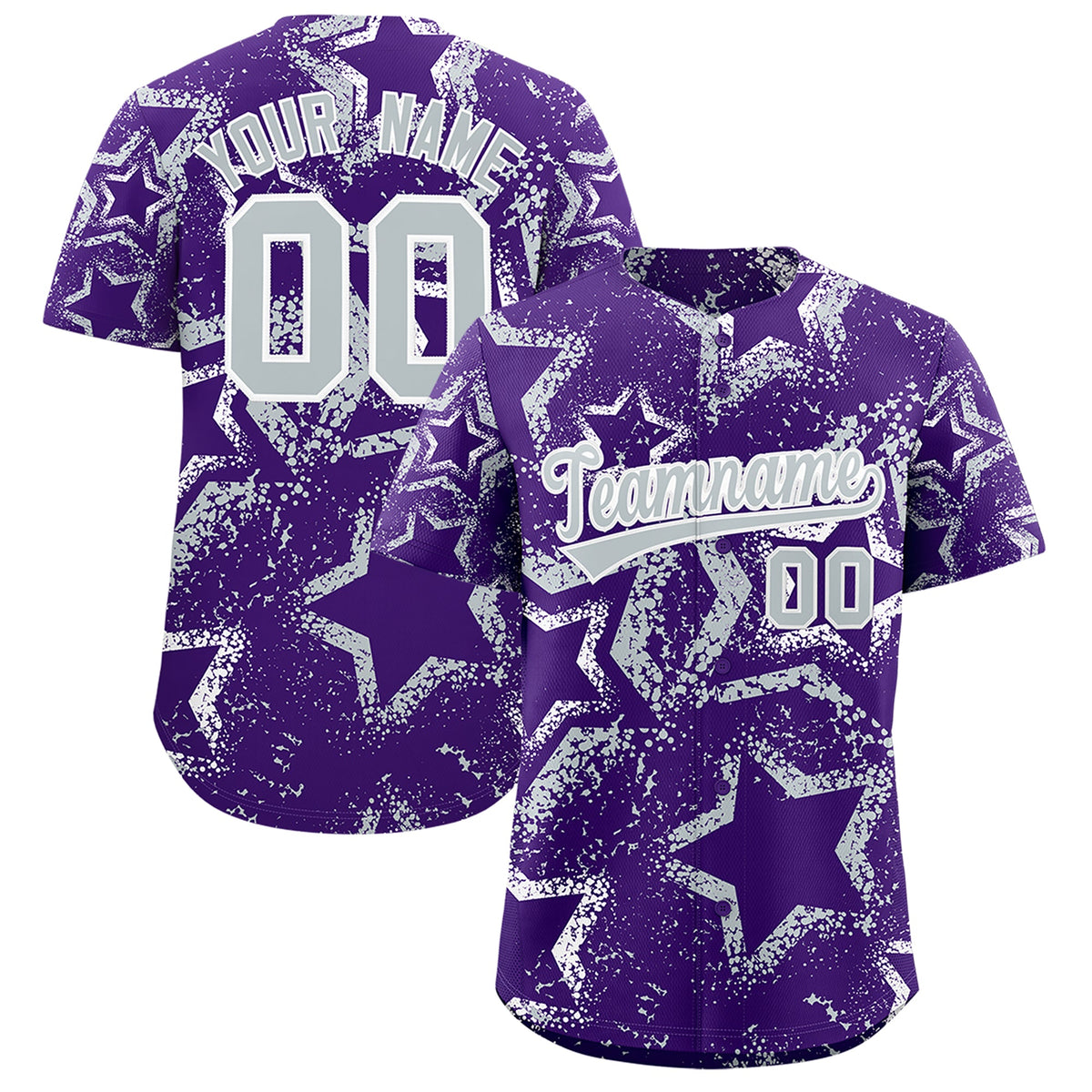 Custom Purple White Silver Star-Shaped Ink Texture Graffiti Pattern Baseball Jersey | Sublimation Printed &amp; Stitched,Add Name and Numbern,Perfect for Parties,Perfect for Training | KXKSHOP