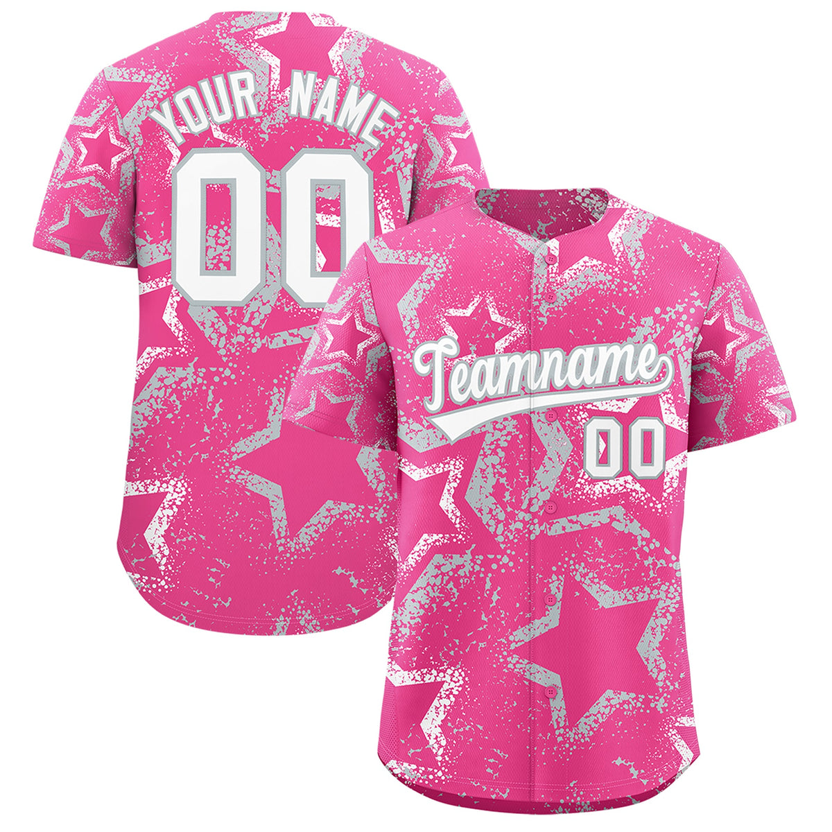 Custom Pink White Silver Star-Shaped Ink Texture Graffiti Pattern Baseball Jersey | Sublimation Printed &amp; Stitched,Add Name and Numbern,Perfect for Parties,Perfect for Training | KXKSHOP