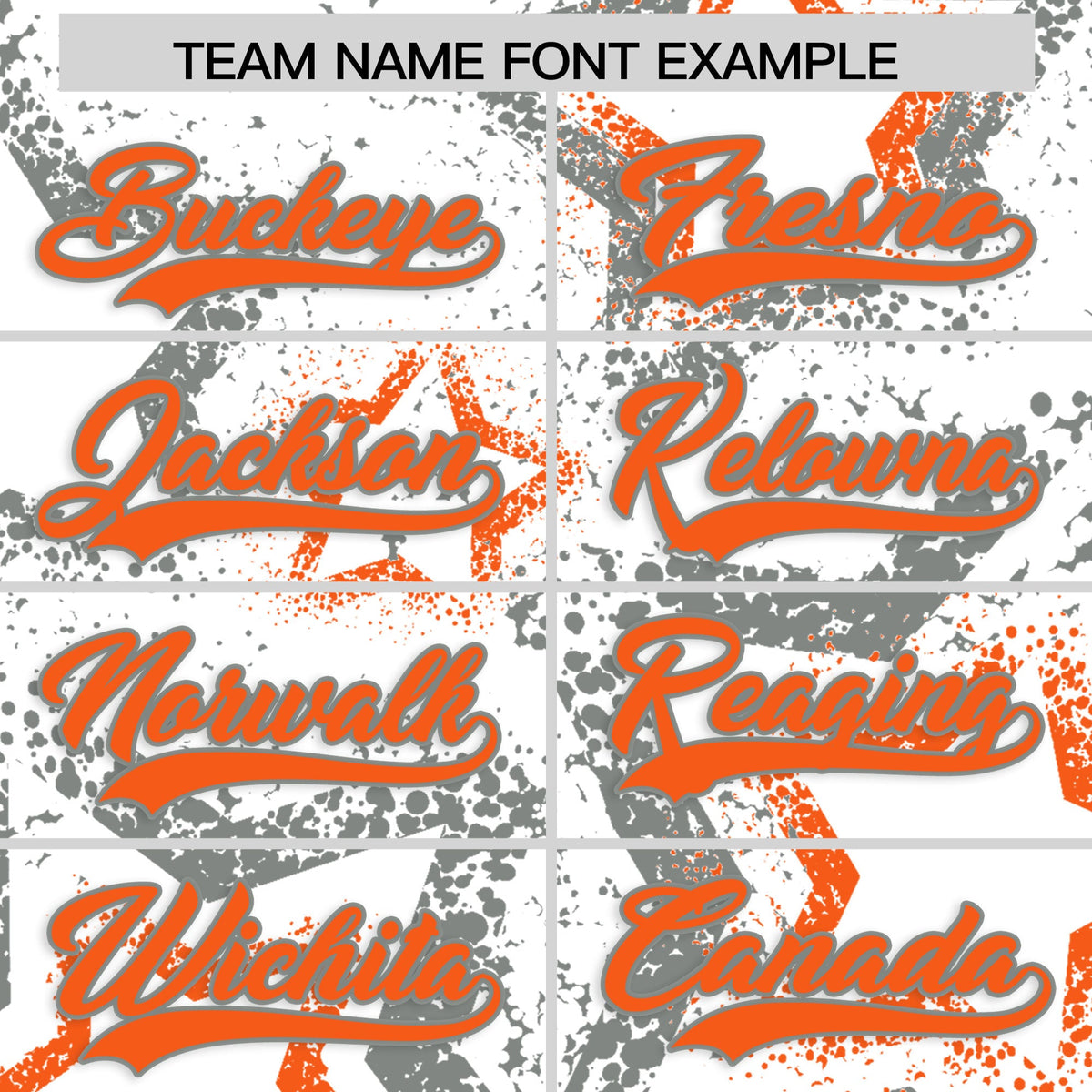 Custom White Orange Star-Shaped Ink Texture Graffiti Pattern Baseball Jersey | Sublimation Printed & Stitched,Add Name and Numbern,Perfect for Parties,Perfect for Training | KXKSHOP