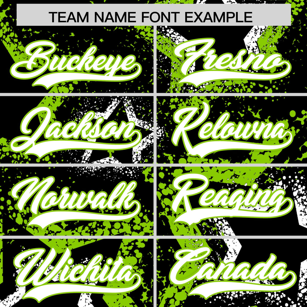 Custom Black White Neon Green Star-Shaped Ink Texture Graffiti Pattern Baseball Jersey | Sublimation Printed & Stitched,Add Name and Numbern,Perfect for Parties,Perfect for Training | KXKSHOP