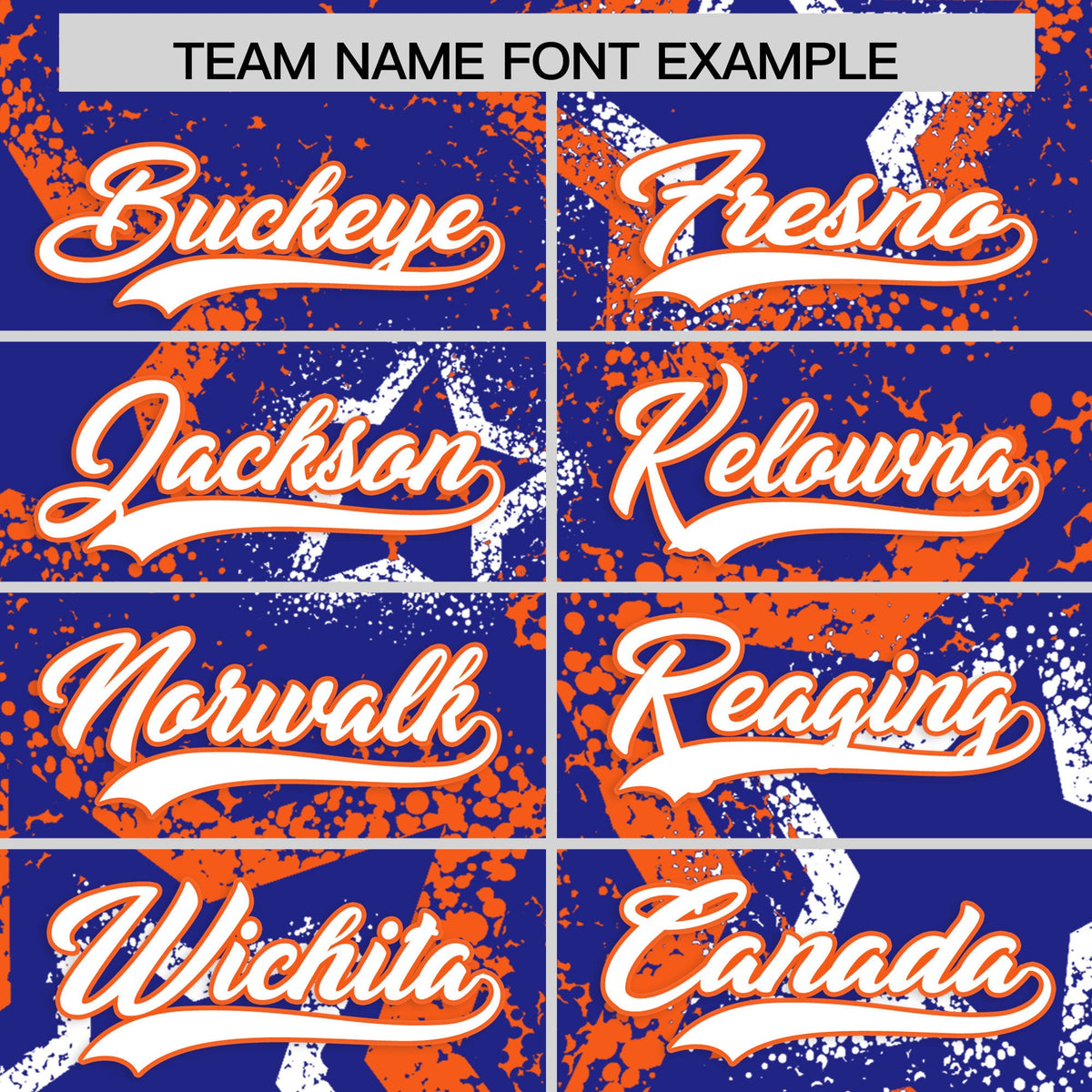 Custom Royal Blue White Orange Star-Shaped Ink Texture Graffiti Pattern Baseball Jersey | Sublimation Printed &amp; Stitched,Add Name and Numbern,Perfect for Parties,Perfect for Training | KXKSHOP