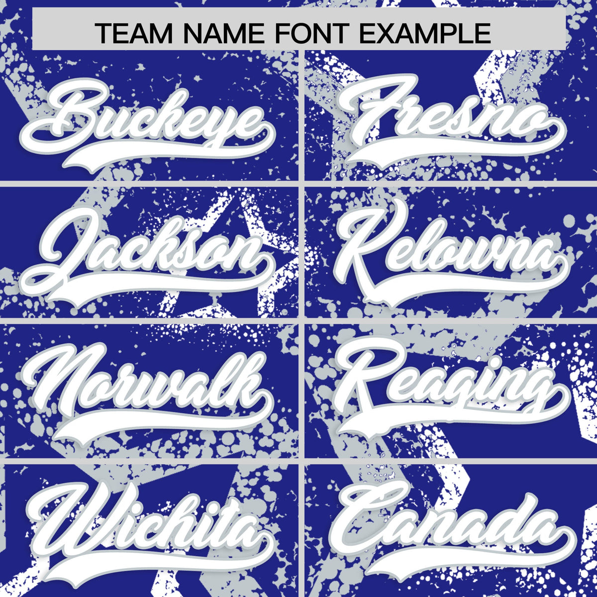 Custom Royal Blue White Silver Star-Shaped Ink Texture Graffiti Pattern Baseball Jersey | Sublimation Printed &amp; Stitched,Add Name and Numbern,Perfect for Parties,Perfect for Training | KXKSHOP